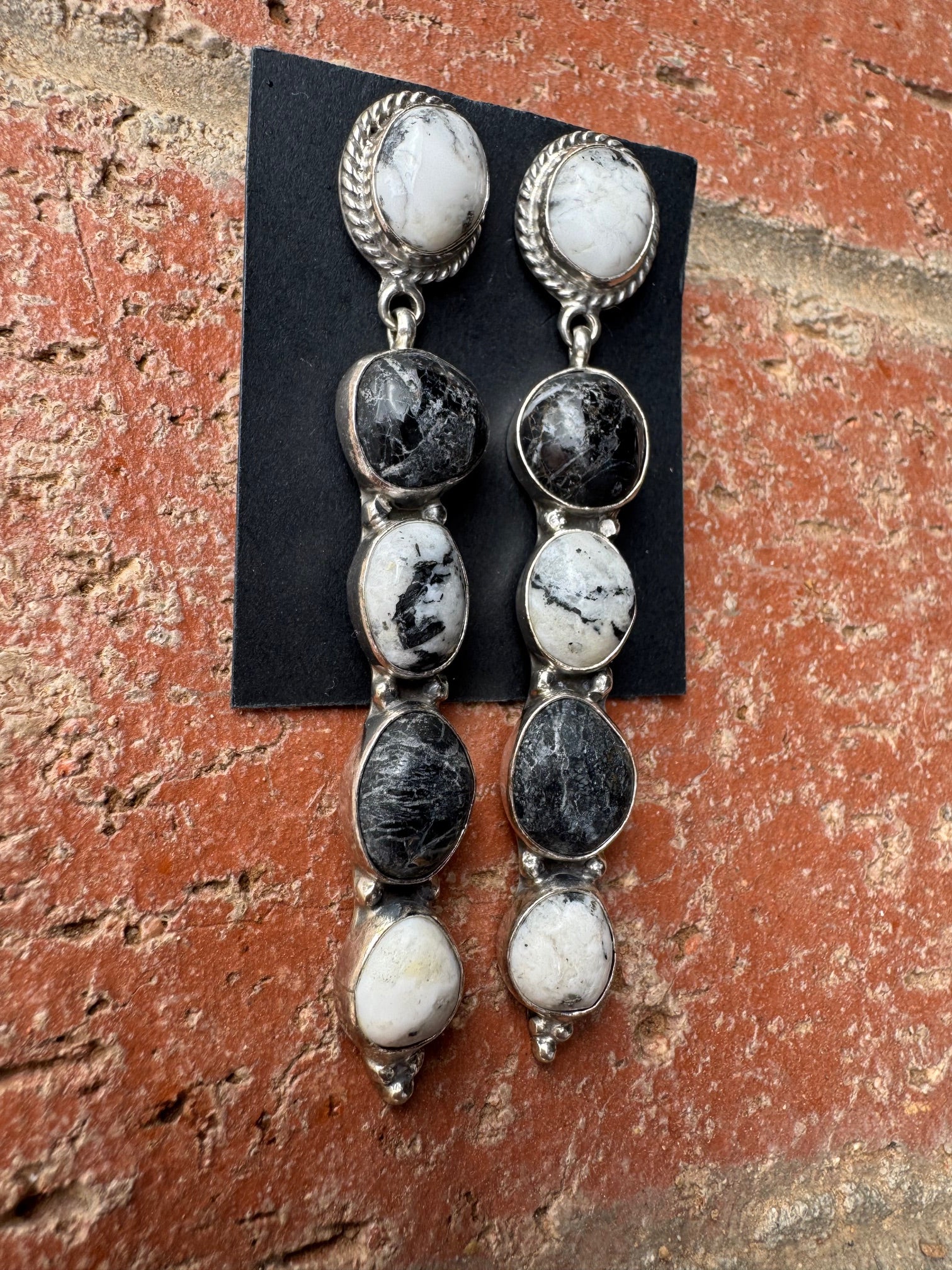 Handcrafted White Buffalo and Sterling Silver Dangle Earrings