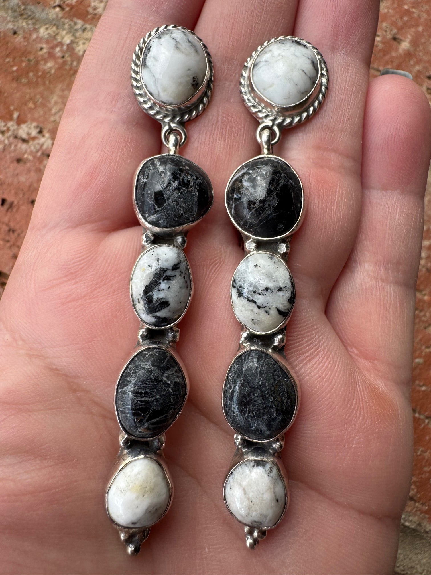 Handcrafted White Buffalo and Sterling Silver Dangle Earrings