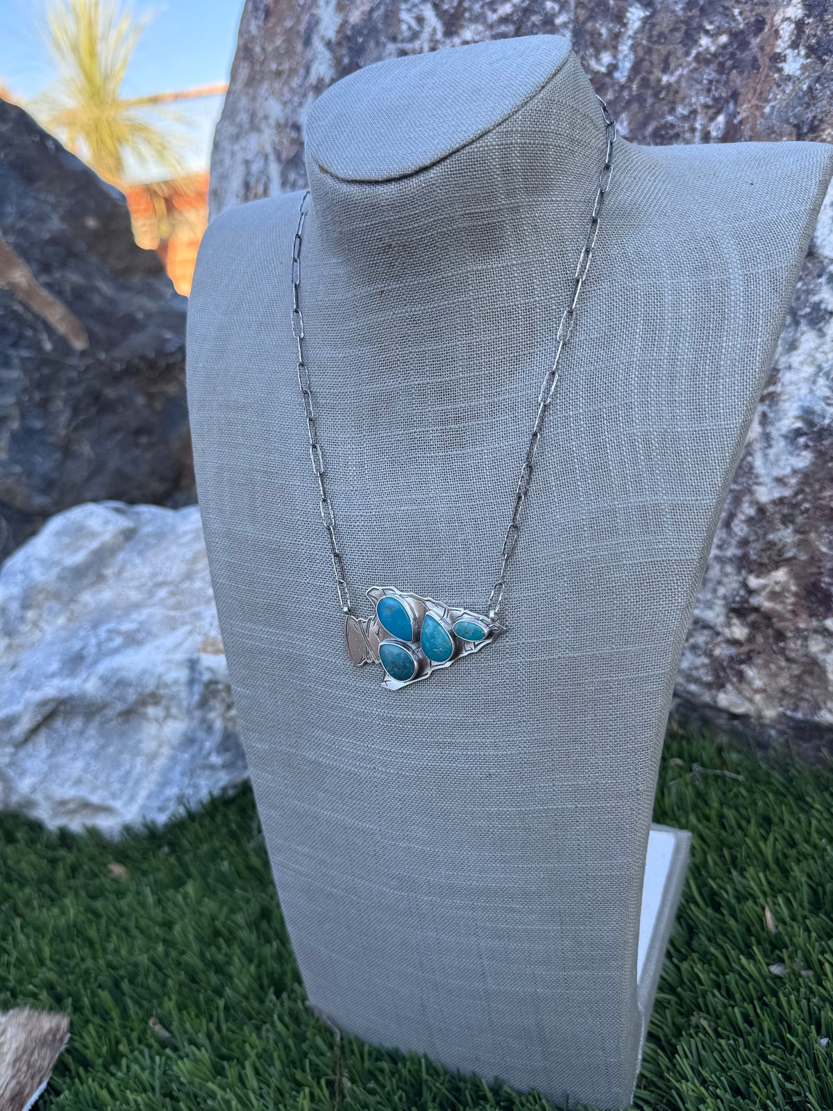 Handmade Sterling Silver & Turquoise Arrowhead 20" Necklace by Roaming Buffalo