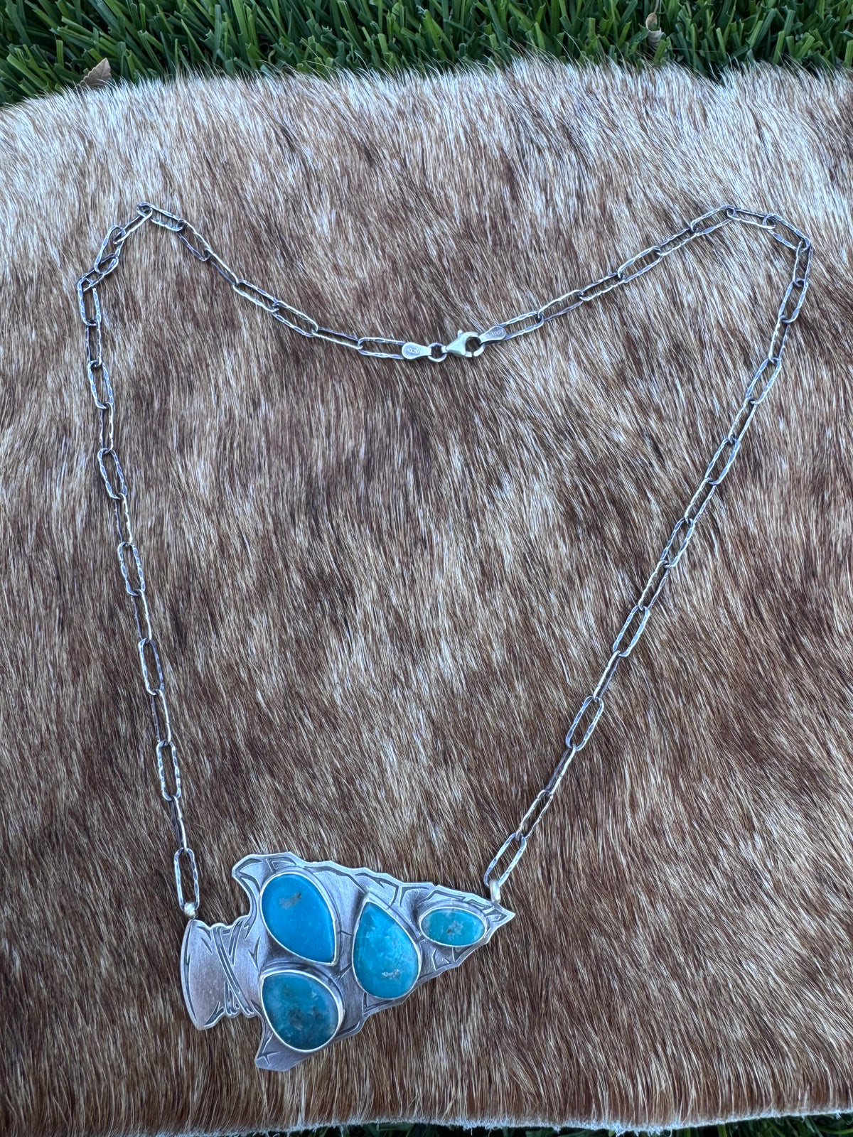 Handmade Sterling Silver & Turquoise Arrowhead 20" Necklace by Roaming Buffalo
