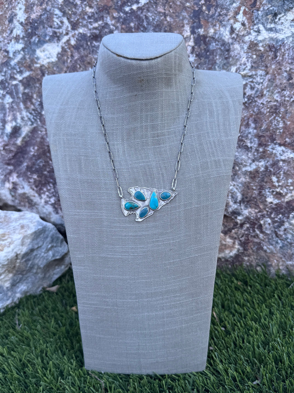 Handmade Sterling Silver & Turquoise Arrowhead 19.75" Necklace by Roaming Buffalo