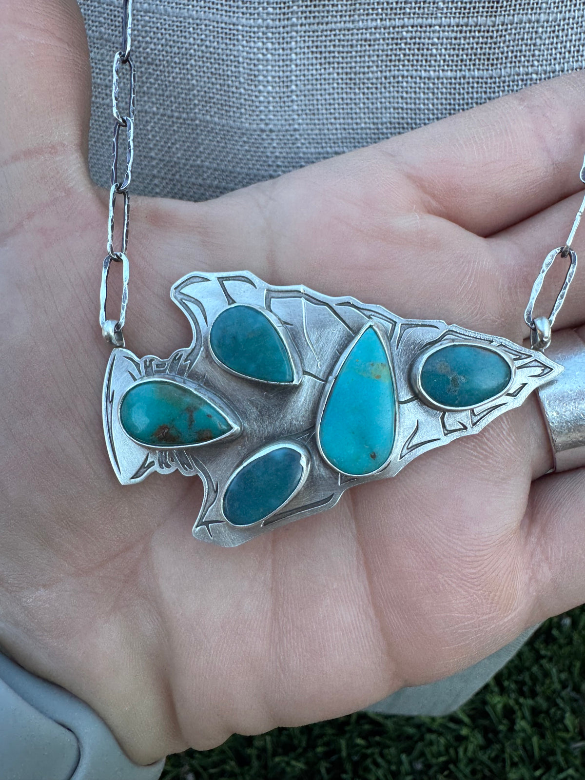 Handmade Sterling Silver & Turquoise Arrowhead 19.75" Necklace by Roaming Buffalo