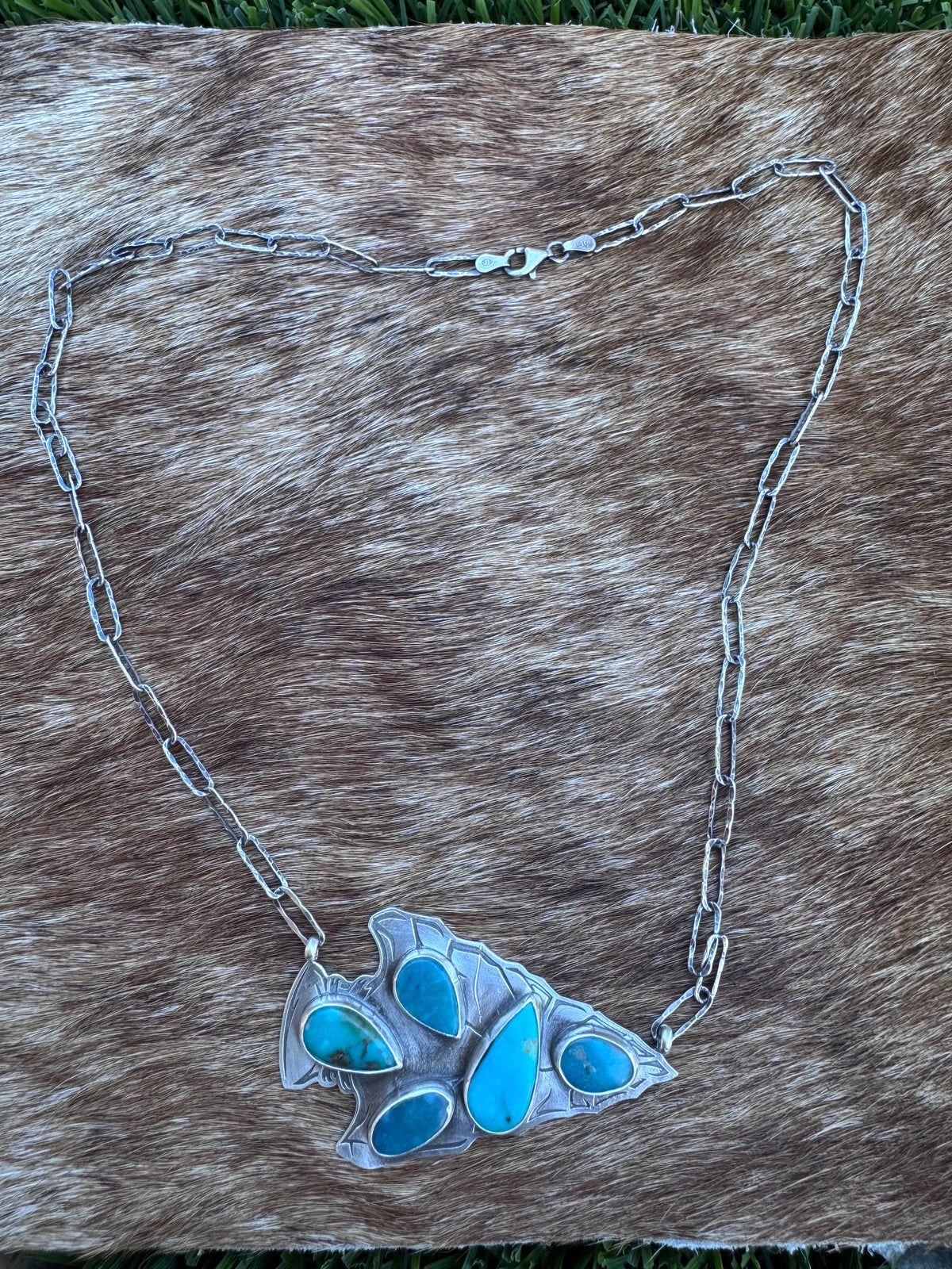 Handmade Sterling Silver & Turquoise Arrowhead 19.75" Necklace by Roaming Buffalo