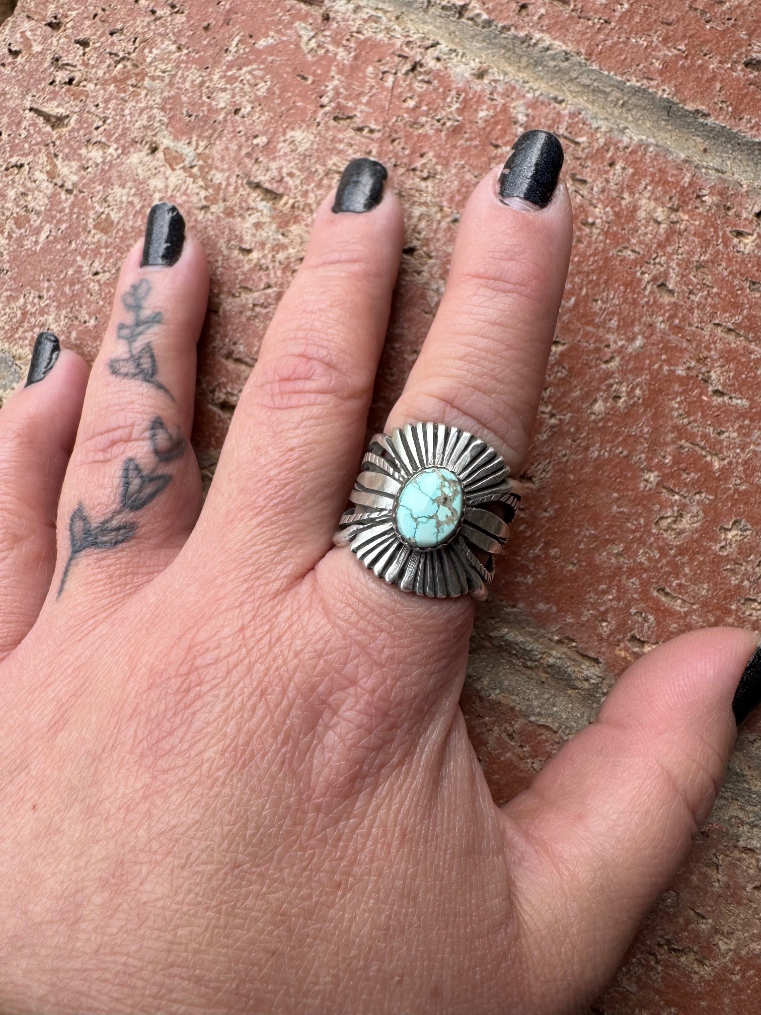 Handcrafted Dry Creek Turquoise & Sterling Silver Ring size 7.5