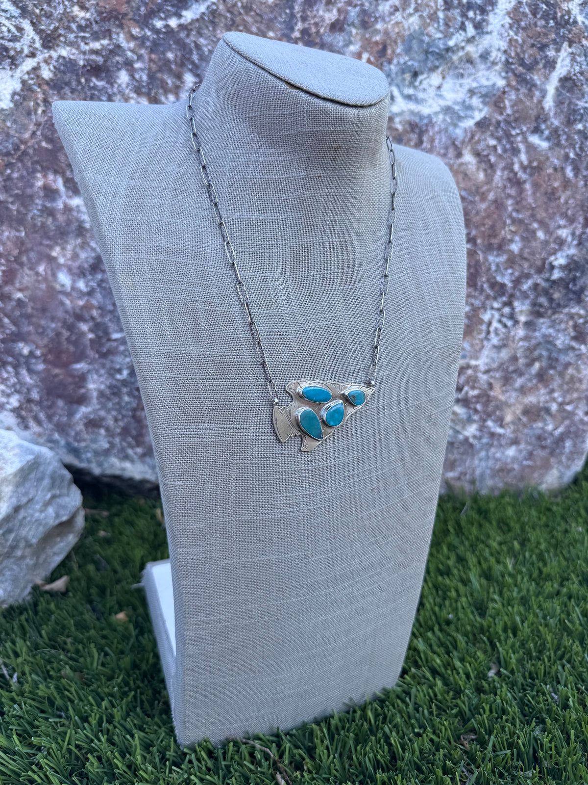 Handmade Sterling Silver & Turquoise Arrowhead 20" Necklace by Roaming Buffalo