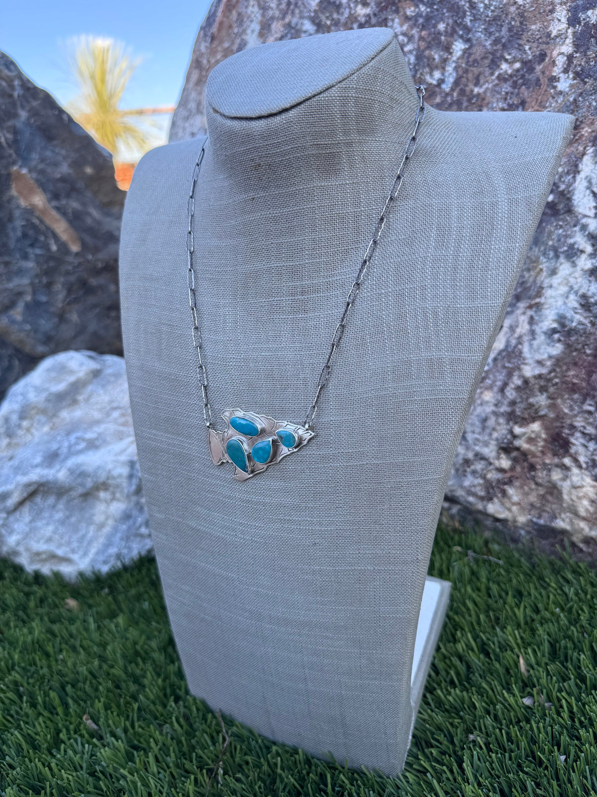 Handmade Sterling Silver & Turquoise Arrowhead 20" Necklace by Roaming Buffalo