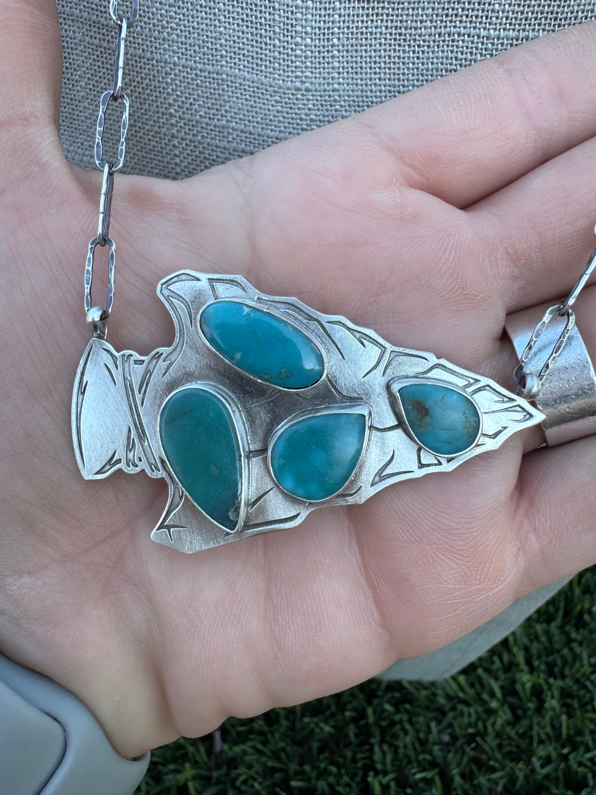 Handmade Sterling Silver & Turquoise Arrowhead 20" Necklace by Roaming Buffalo