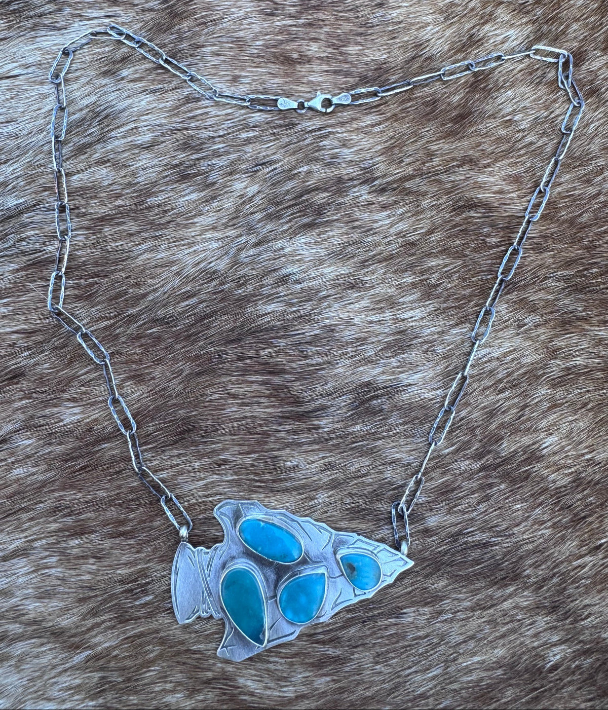 Handmade Sterling Silver & Turquoise Arrowhead 20" Necklace by Roaming Buffalo