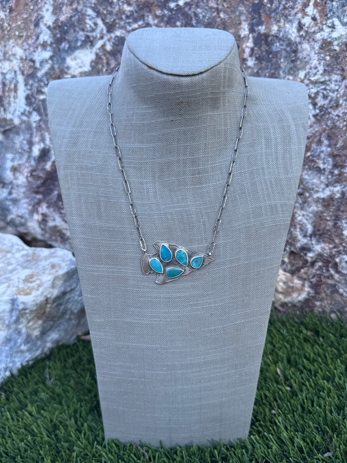 Handmade Sterling Silver & Turquoise Arrowhead 20" Necklace by Roaming Buffalo