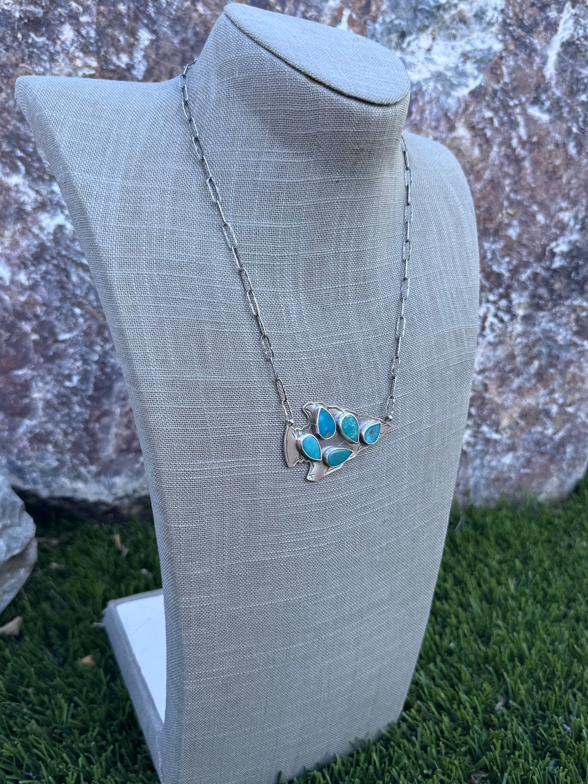 Handmade Sterling Silver & Turquoise Arrowhead 20" Necklace by Roaming Buffalo