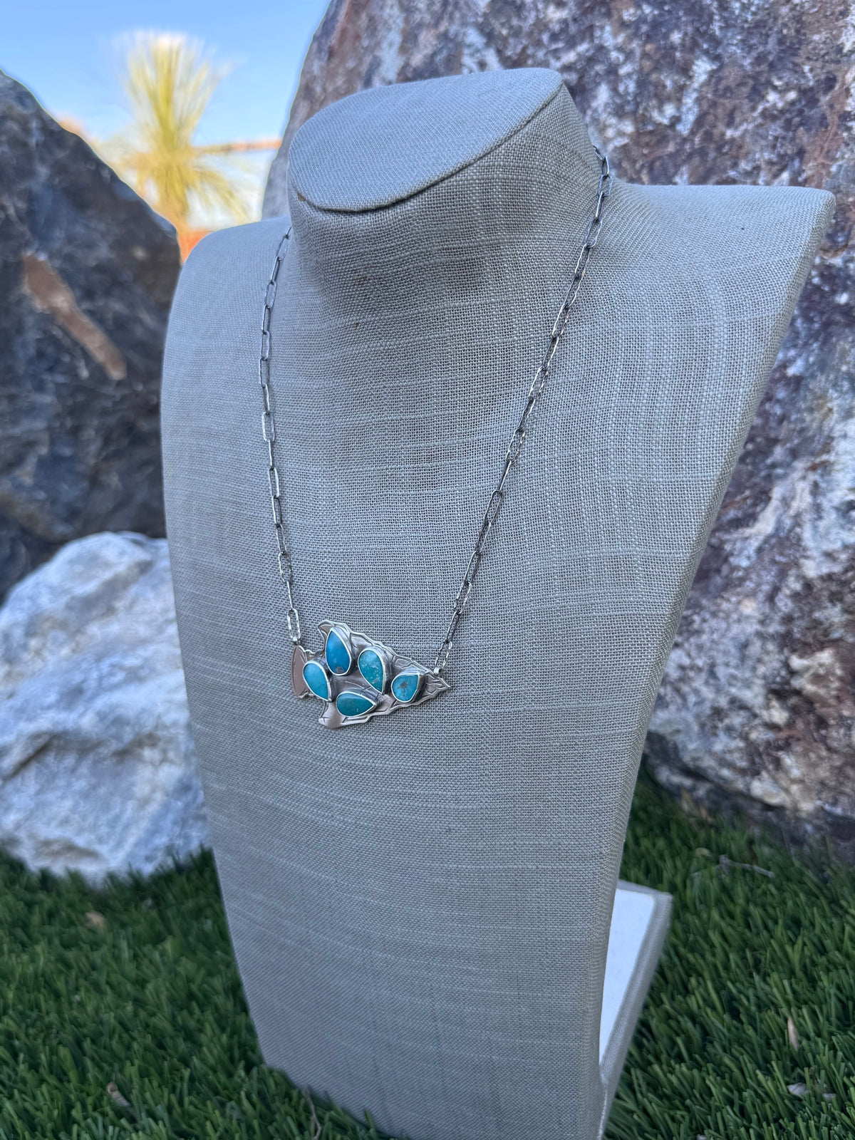 Handmade Sterling Silver & Turquoise Arrowhead 20" Necklace by Roaming Buffalo