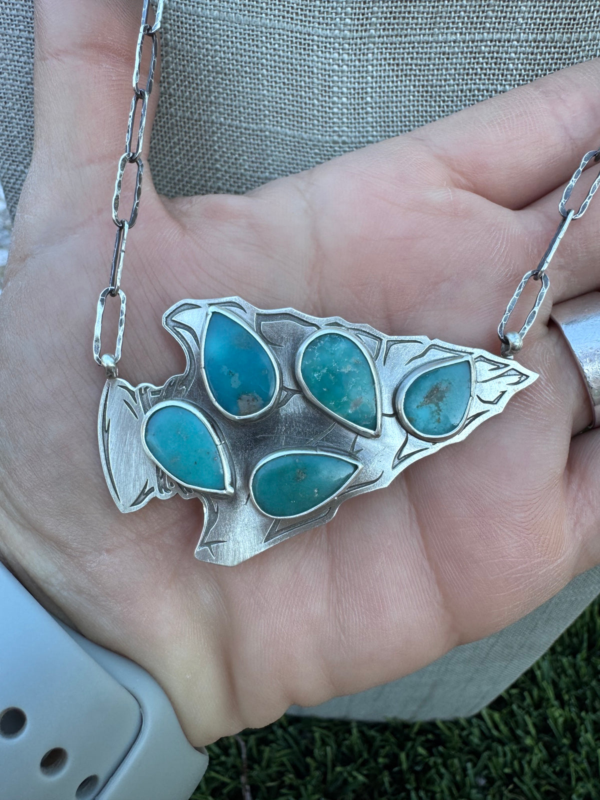 Handmade Sterling Silver & Turquoise Arrowhead 20" Necklace by Roaming Buffalo