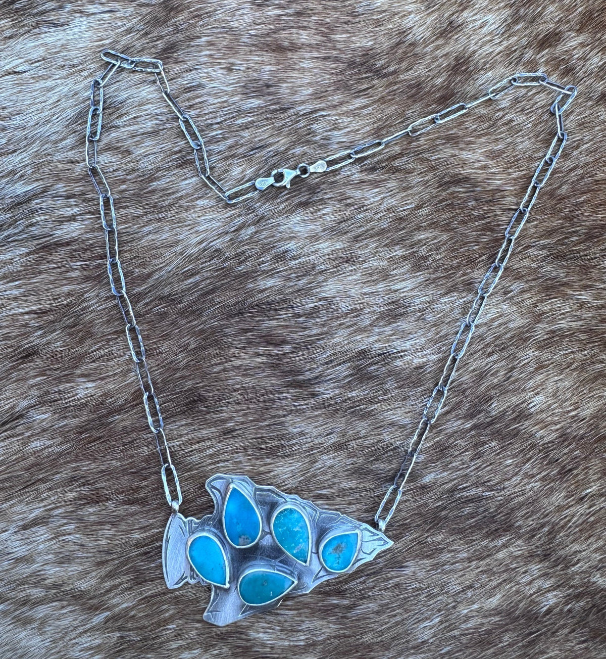Handmade Sterling Silver & Turquoise Arrowhead 20" Necklace by Roaming Buffalo