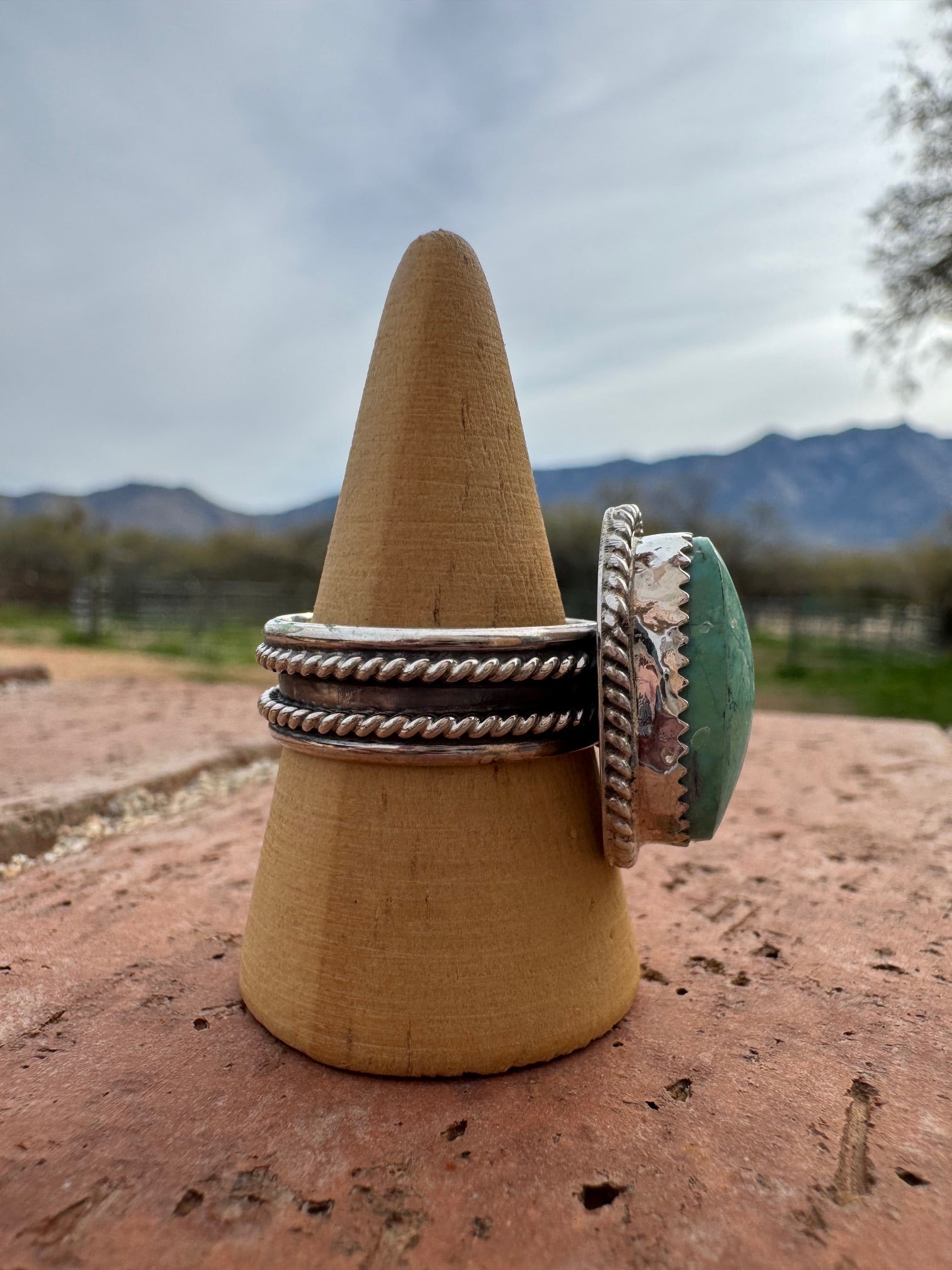 Handcrafted Triangular Kingman Turquoise & Sterling Silver Ring size 11