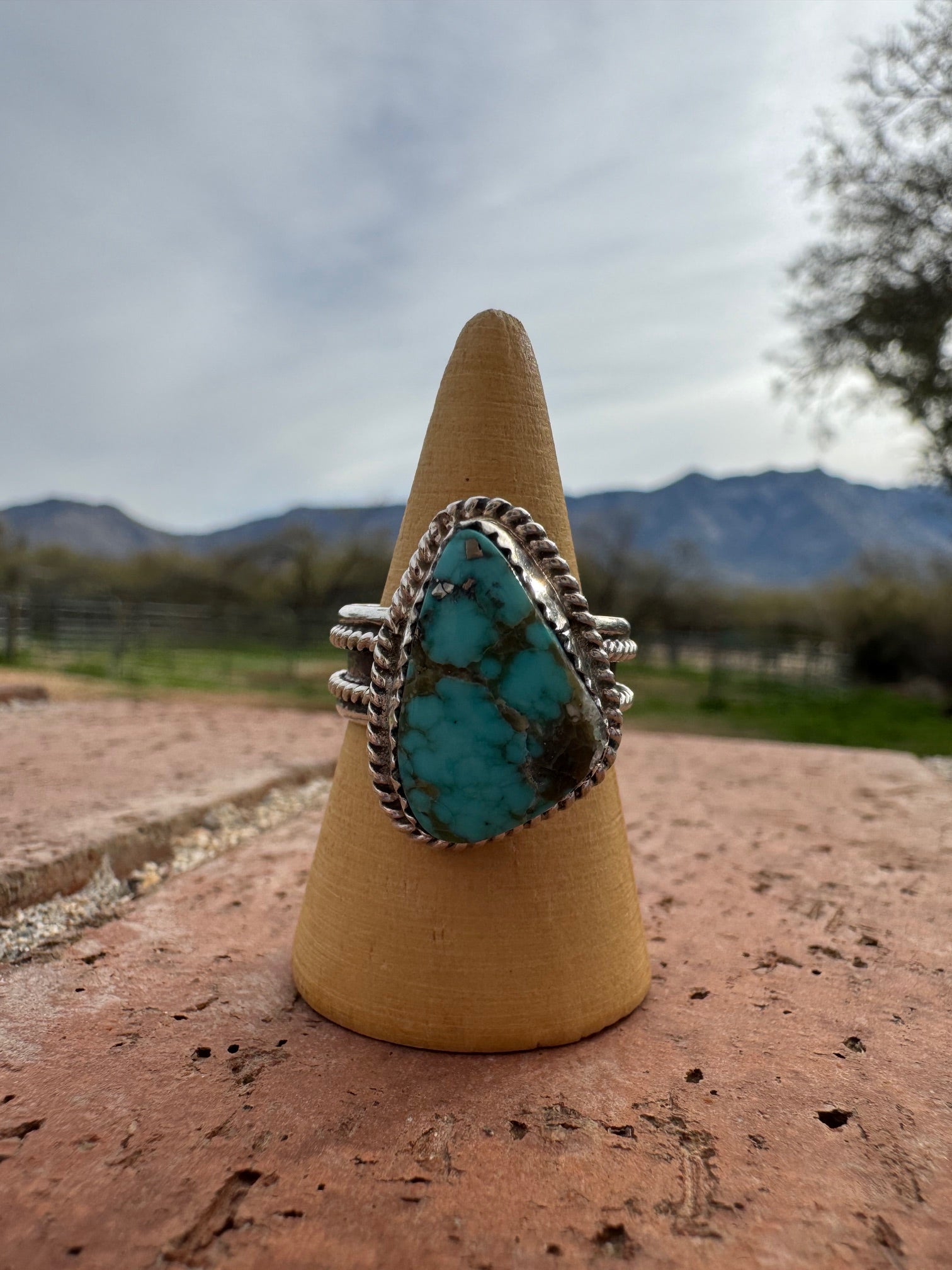 Handcrafted Triangular Kingman Turquoise & Sterling Silver Ring