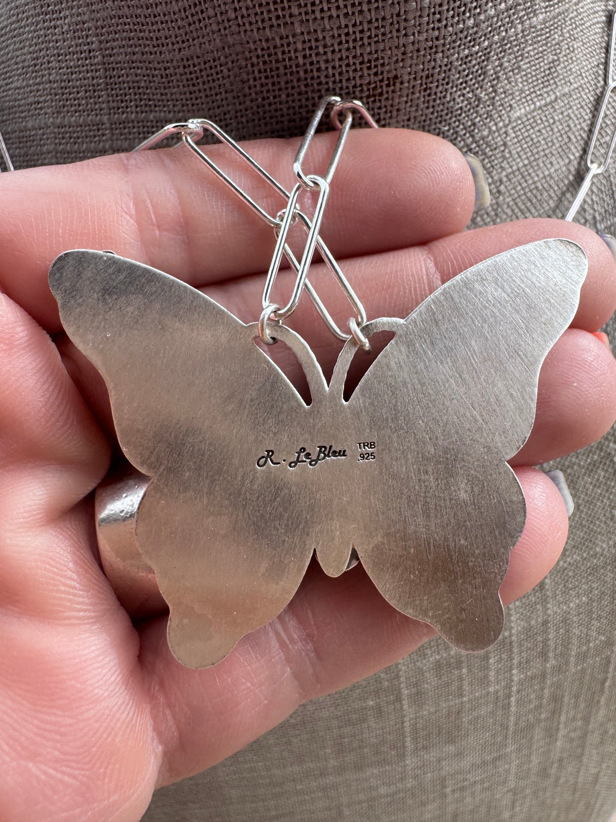 Handmade Sterling Silver & Mixed Media Turquoise Butterfly 19.5" Necklace by Roaming Buffalo