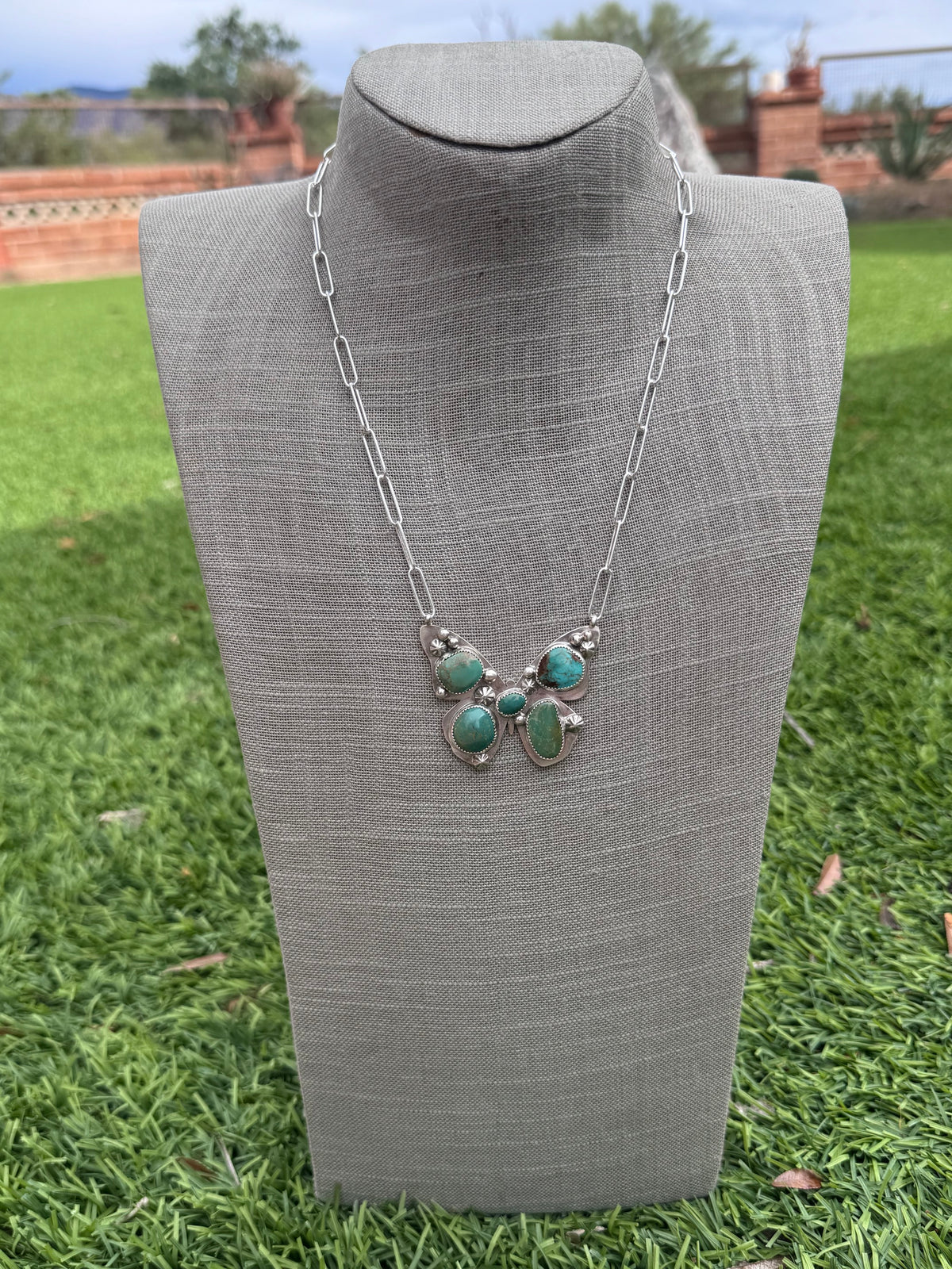 Handmade Sterling Silver & Mixed Media Turquoise Butterfly 19.5" Necklace by Roaming Buffalo