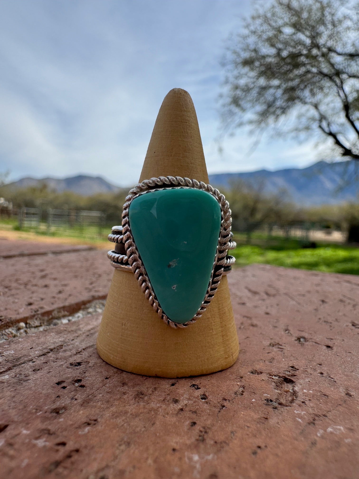 Handcrafted Teardrop Kingman Turquoise & Sterling Silver Ring size 12