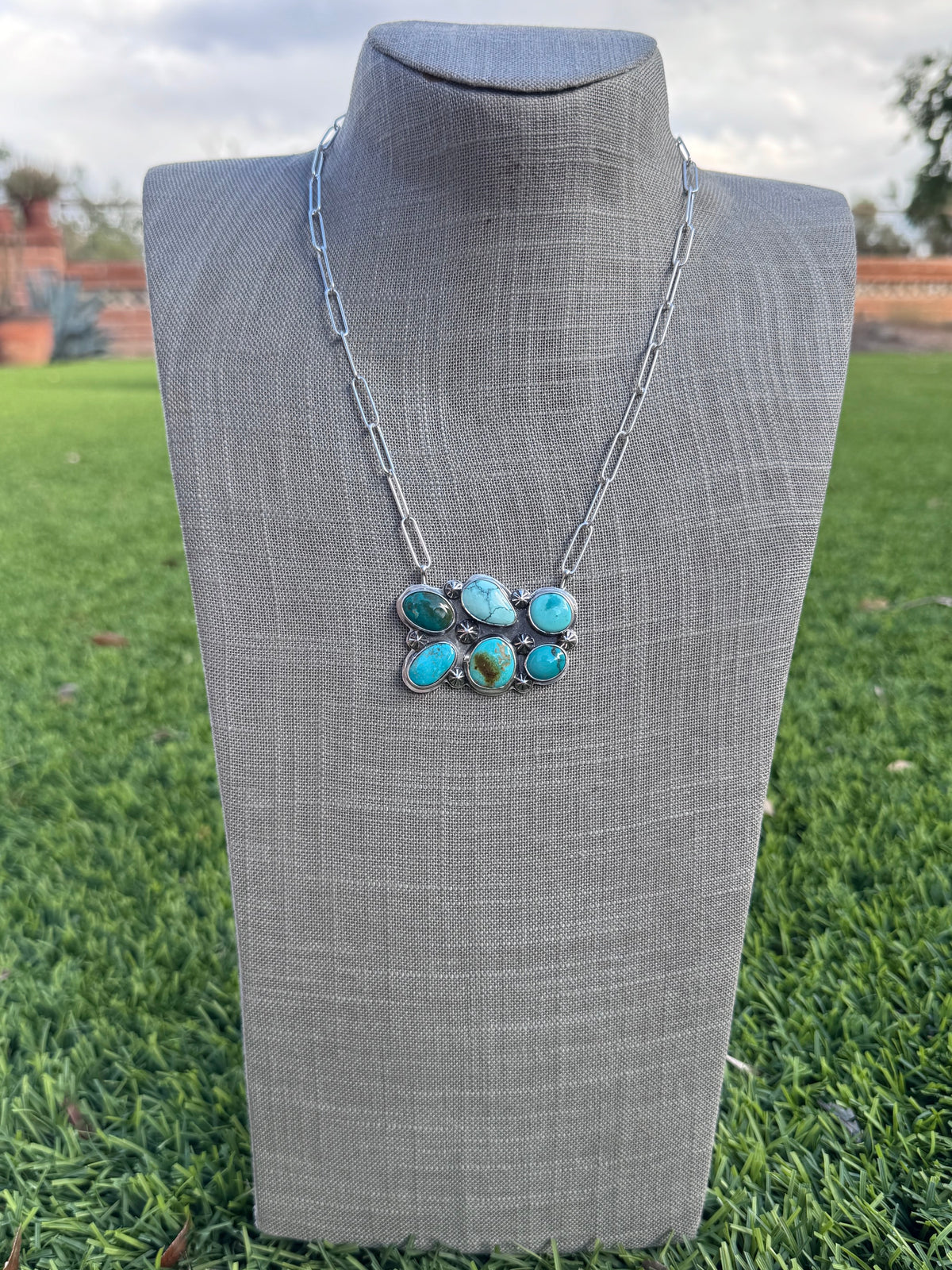 Handmade Sterling Silver & Mixed Media Turquoise 19" Necklace by Roaming Buffalo