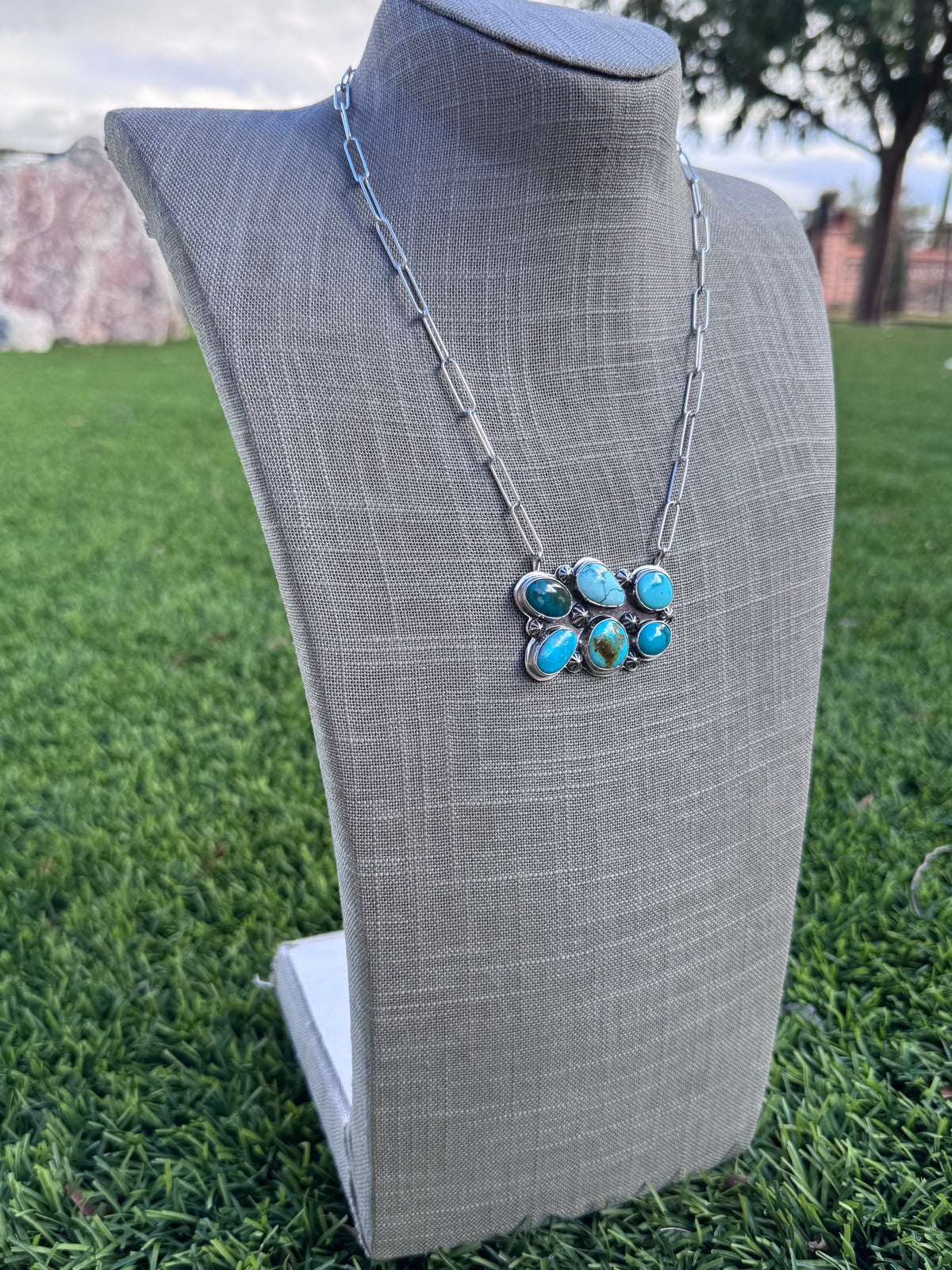 Handmade Sterling Silver & Mixed Media Turquoise 19" Necklace by Roaming Buffalo