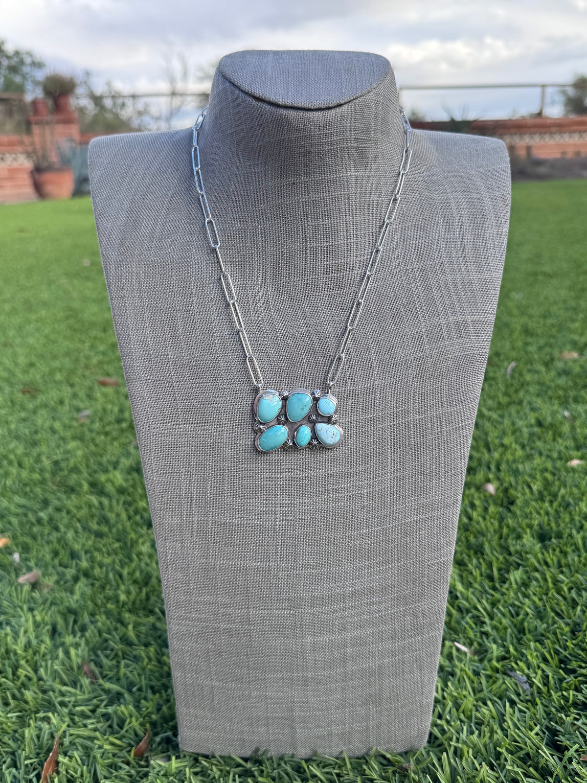 Handmade Sterling Silver & Mixed Media Turquoise 19" Necklace by Roaming Buffalo