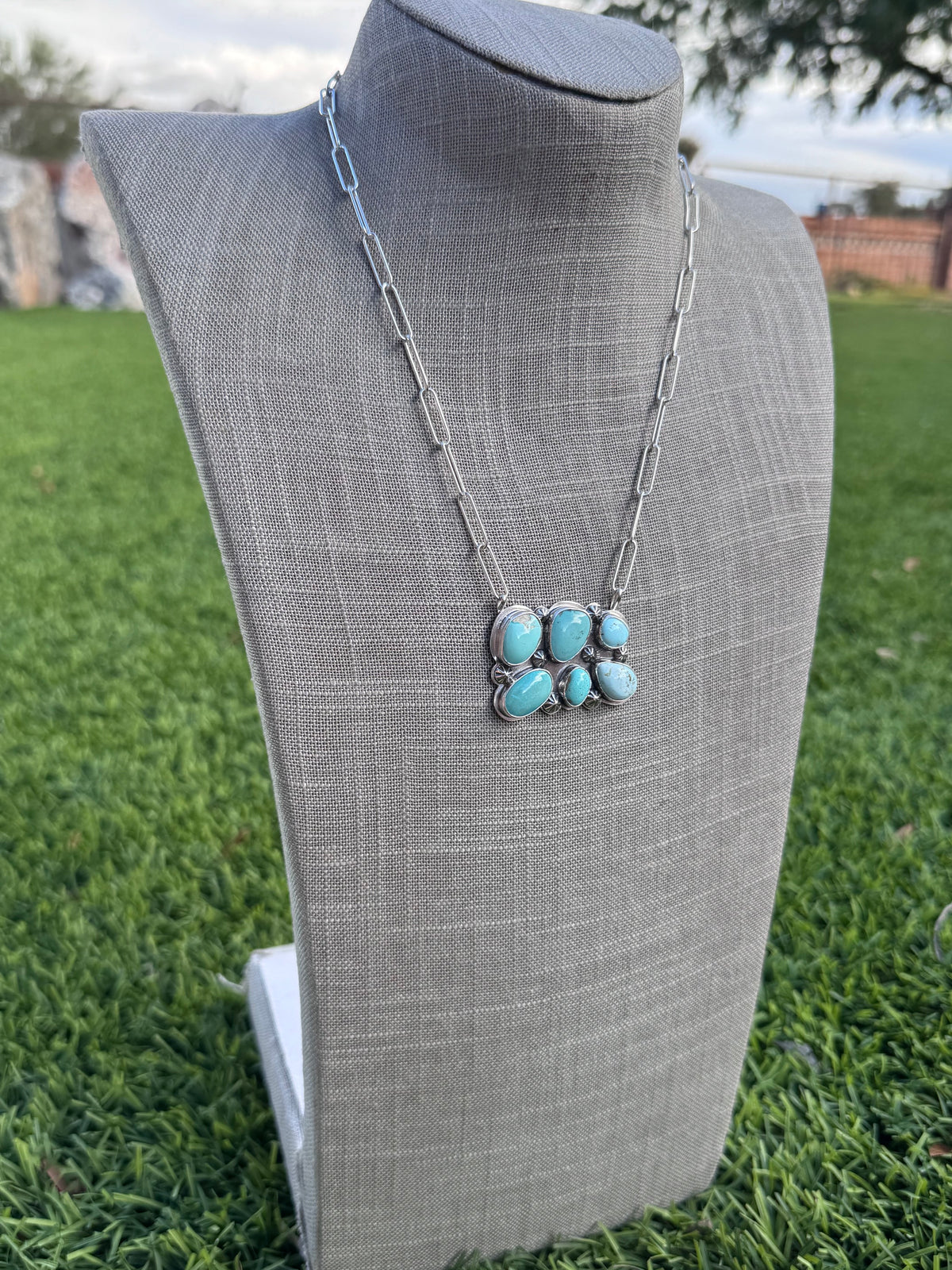 Handmade Sterling Silver & Mixed Media Turquoise 19" Necklace by Roaming Buffalo