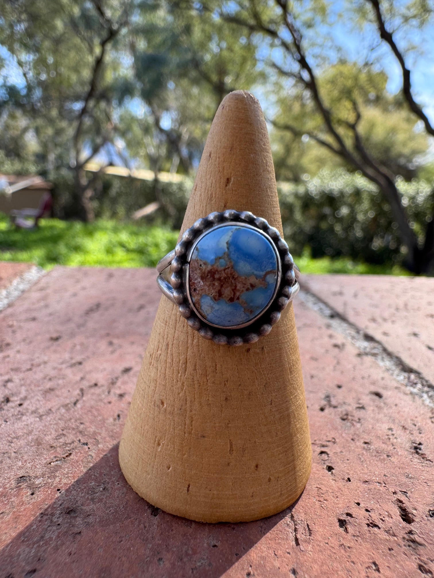 Handcrafted Round Golden Hills Turquoise & Sterling Silver Ring