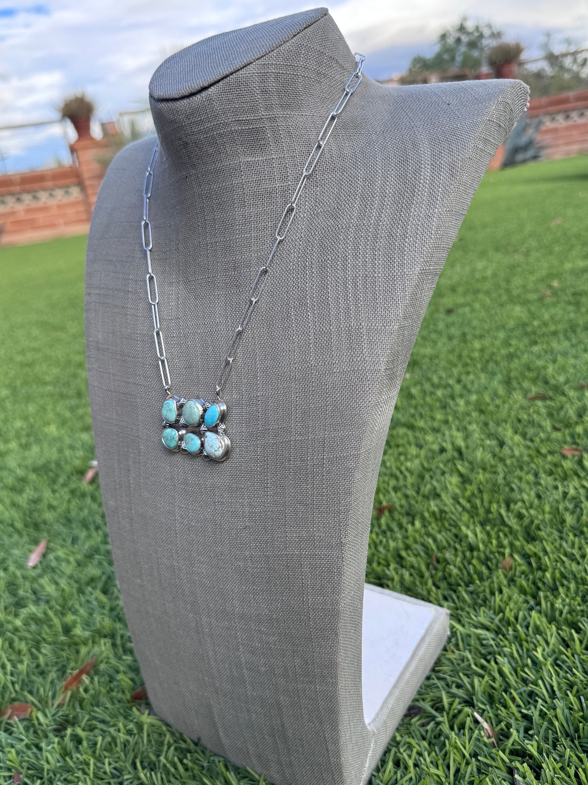 Handmade Sterling Silver & Mixed Media Turquoise 19" Necklace by Roaming Buffalo