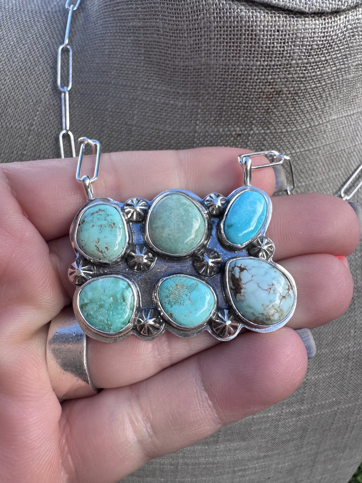 Handmade Sterling Silver & Mixed Media Turquoise 19" Necklace by Roaming Buffalo
