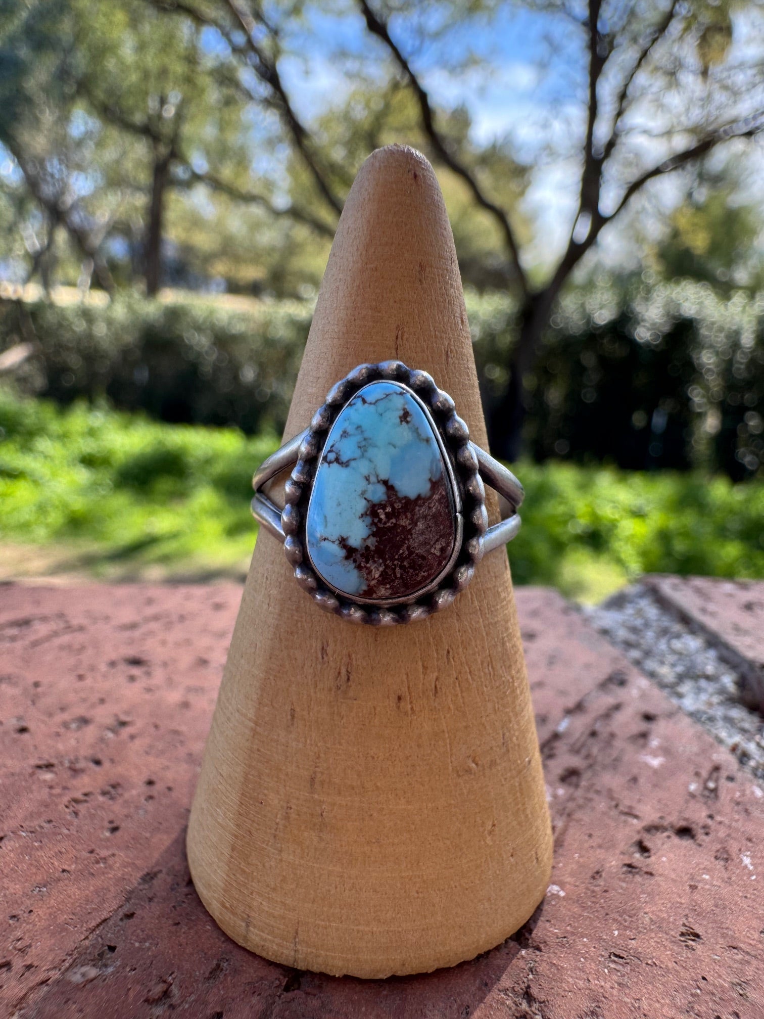 Handcrafted Teardrop Golden Hills Turquoise & Sterling Silver Ring
