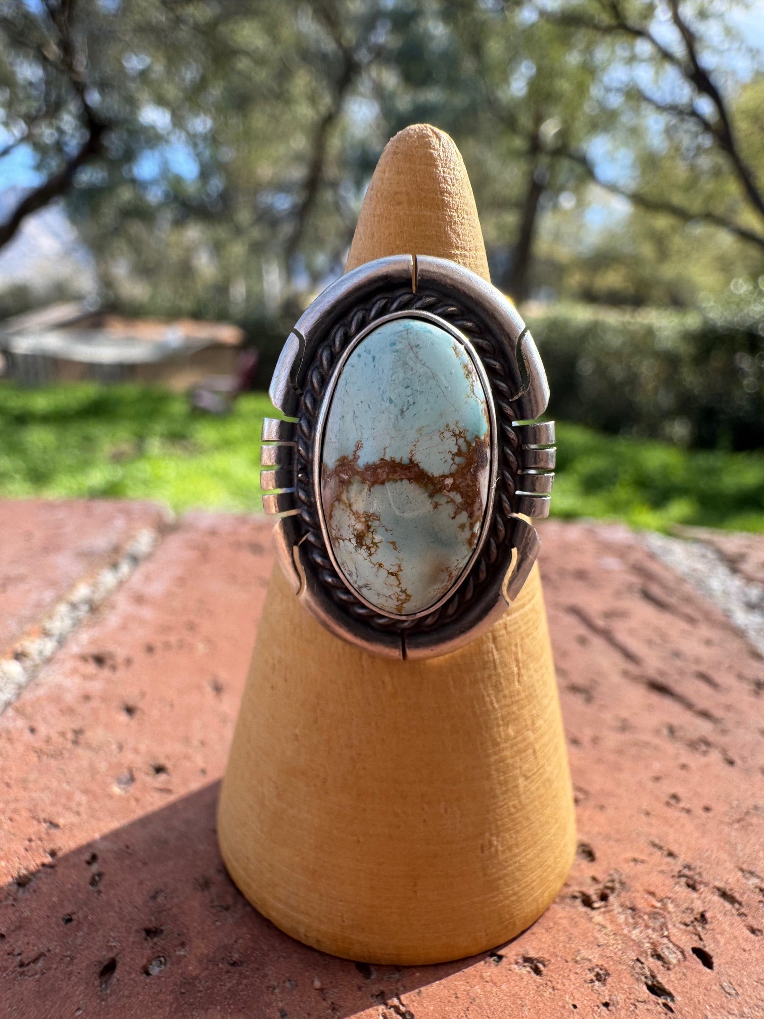 Handcrafted Oval Golden Hills Turquoise & Sterling Silver Ring size 5.5