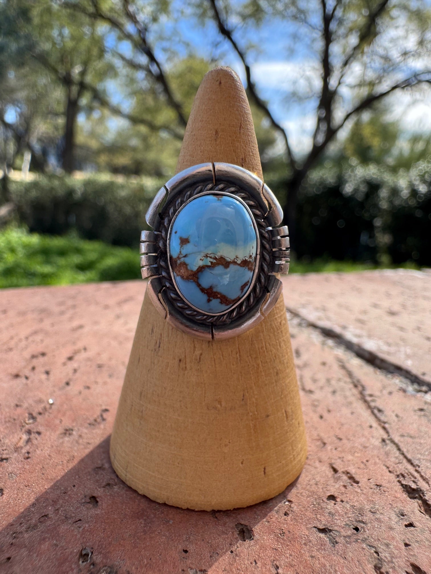 Handcrafted Oval Golden Hills Turquoise & Sterling Silver Ring size 6.75