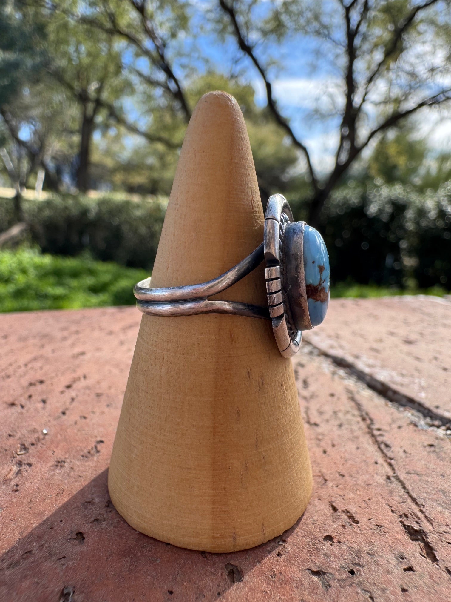 Handcrafted Oval Golden Hills Turquoise & Sterling Silver Ring size 6.75