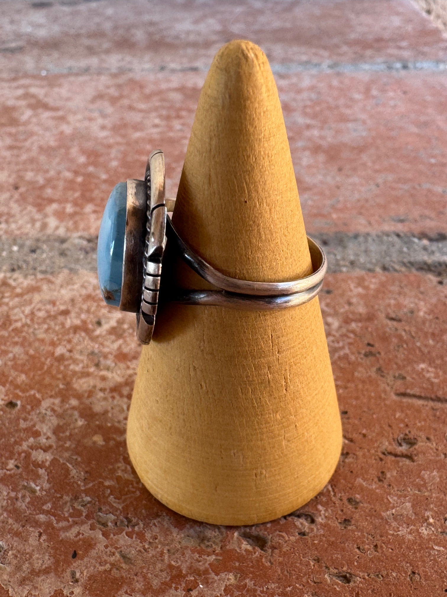 Handcrafted Round Golden Hills Turquoise & Sterling Silver Ring size 6.75