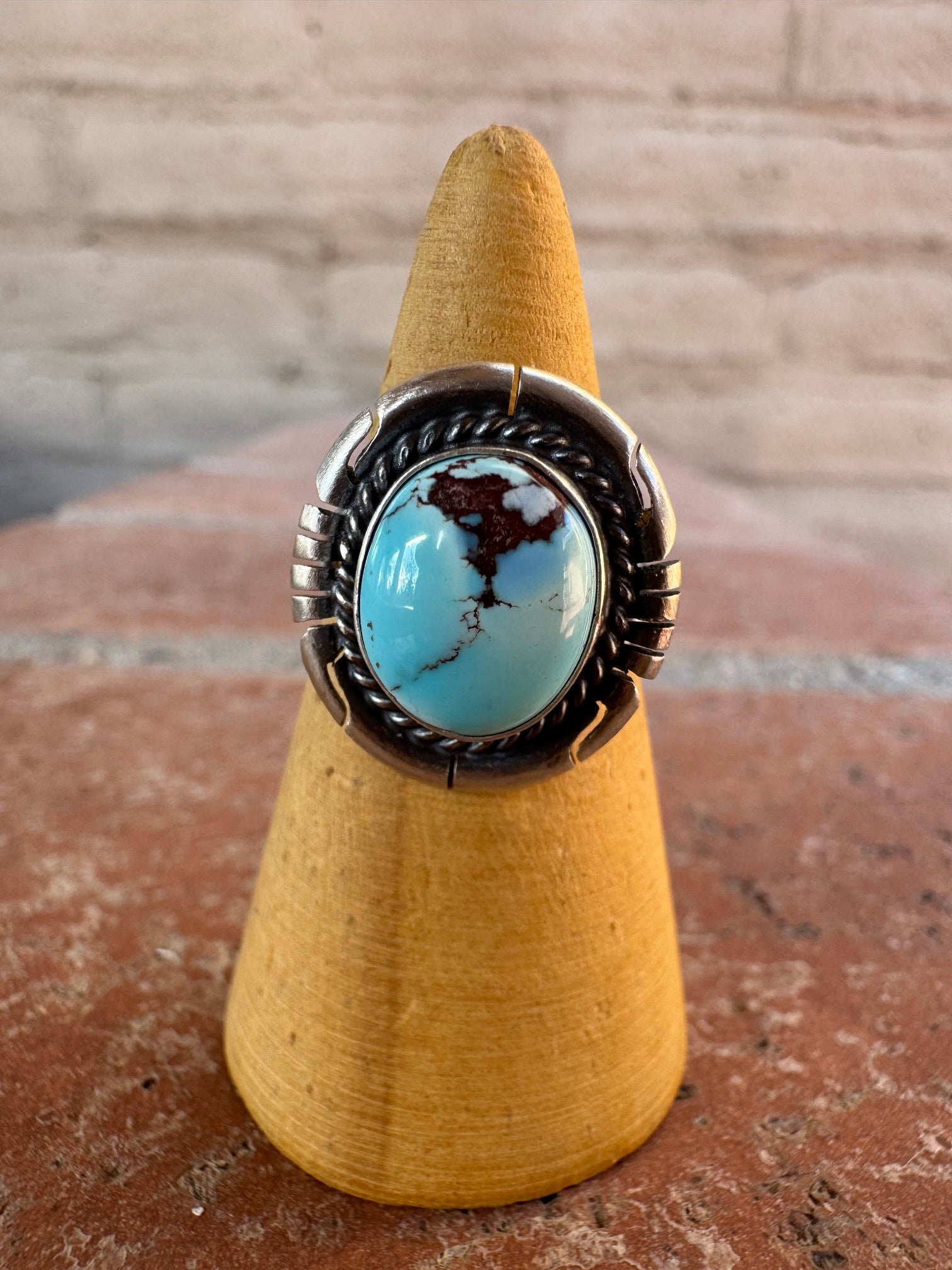 Handcrafted Round Golden Hills Turquoise & Sterling Silver Ring size 5.75