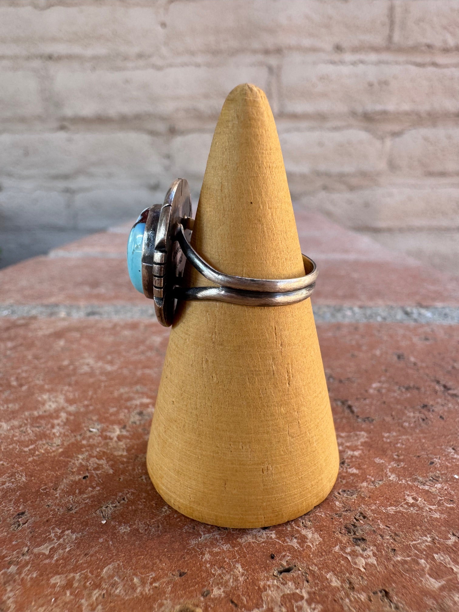 Handcrafted Round Golden Hills Turquoise & Sterling Silver Ring size 5.75