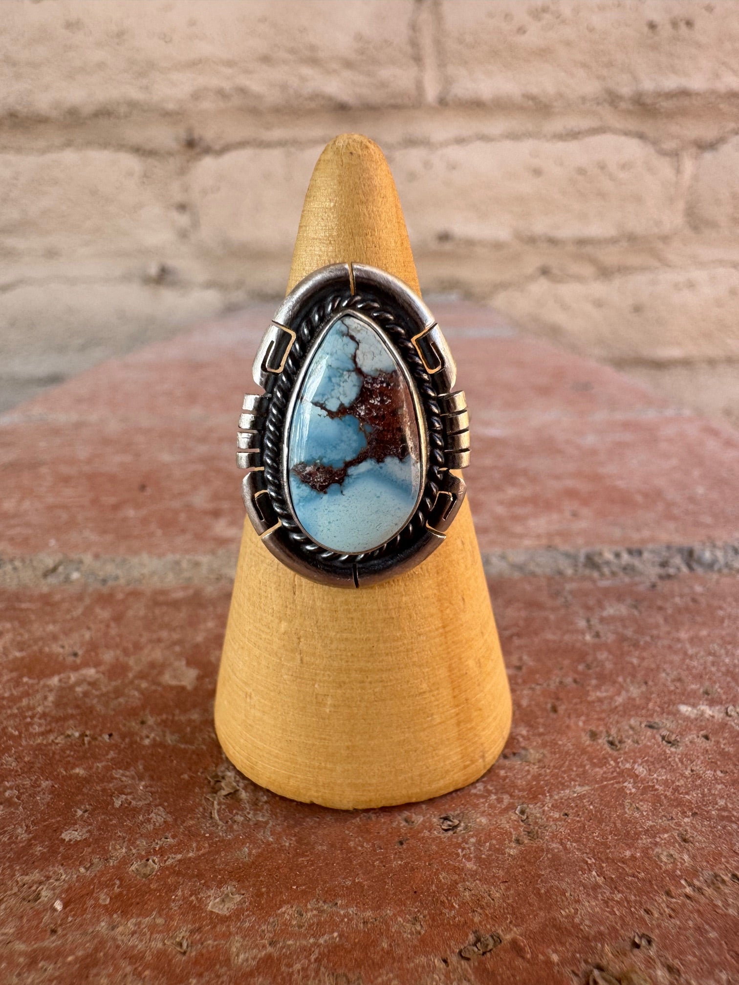 Handcrafted Teardrop Golden Hills Turquoise & Sterling Silver Ring size 6.5