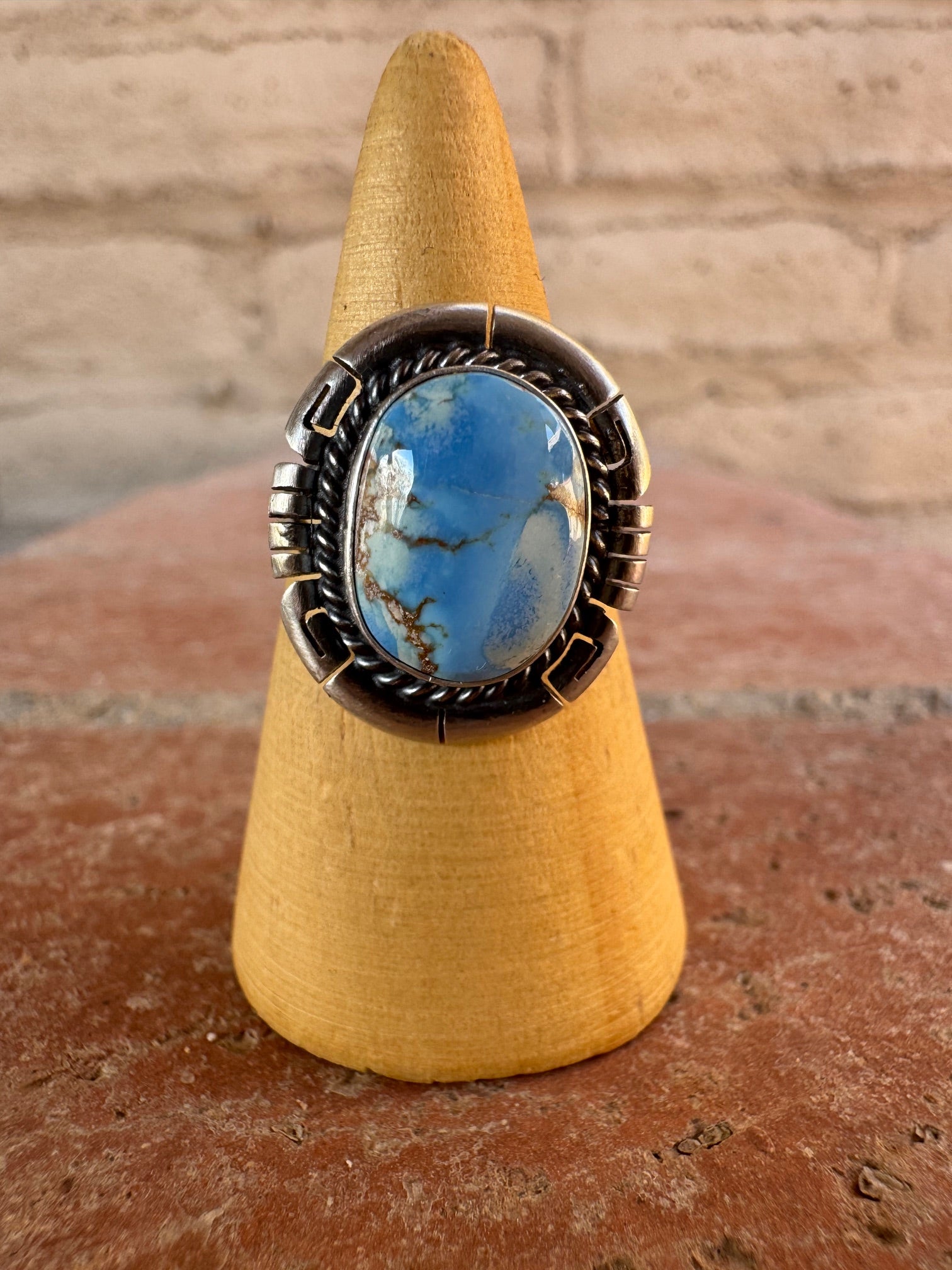 Handcrafted Oval Golden Hills Turquoise & Sterling Silver Ring size 7.75