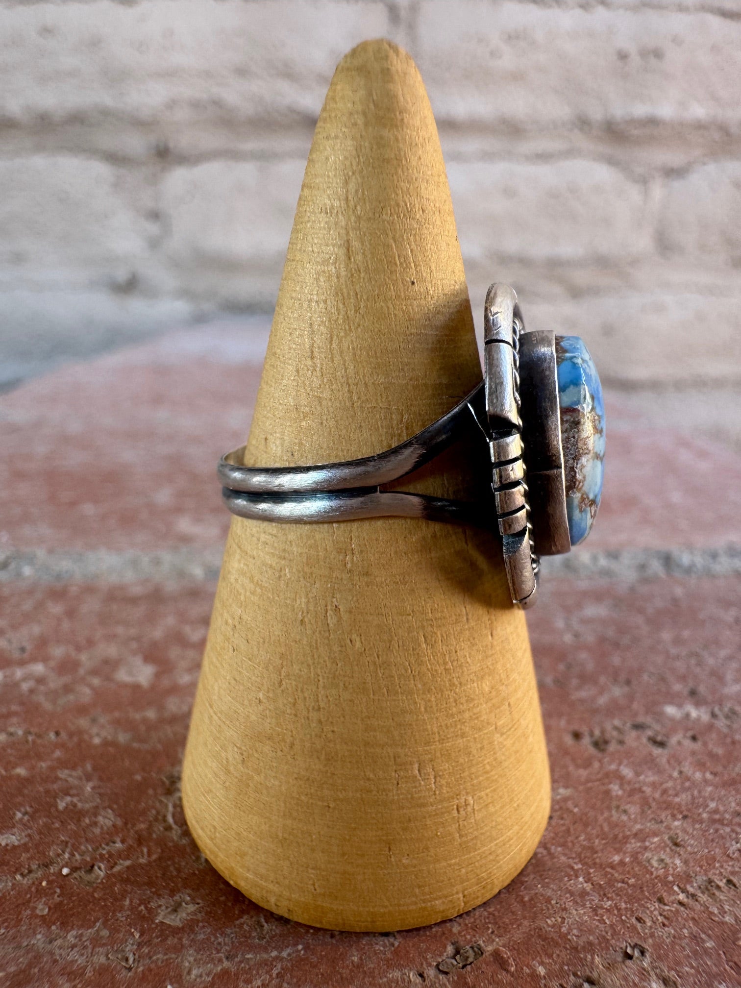 Handcrafted Oval Golden Hills Turquoise & Sterling Silver Ring size 7.75