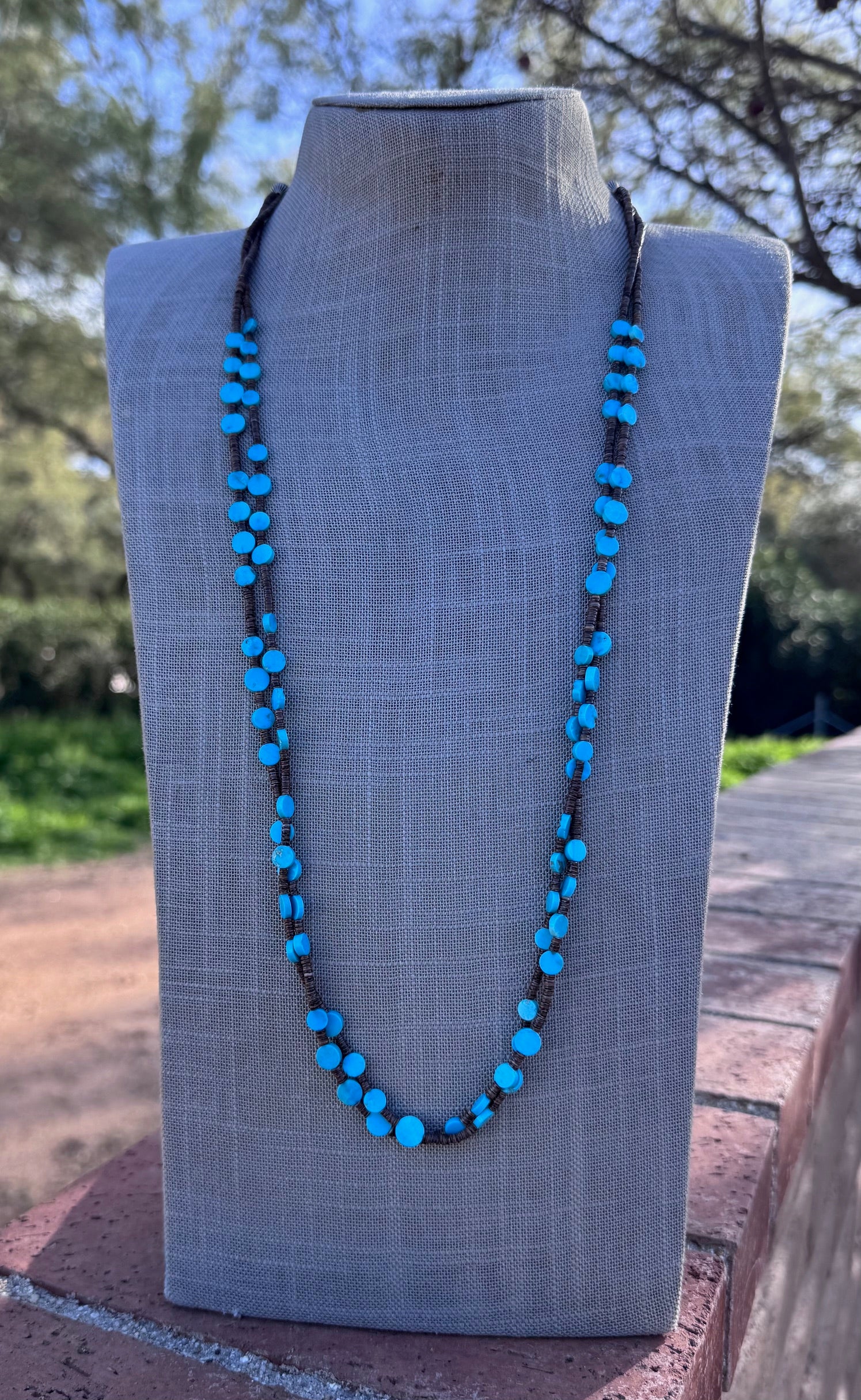 Handcrafted Kingman Turquoise & Heishi 2 strand Beaded Necklace 30"