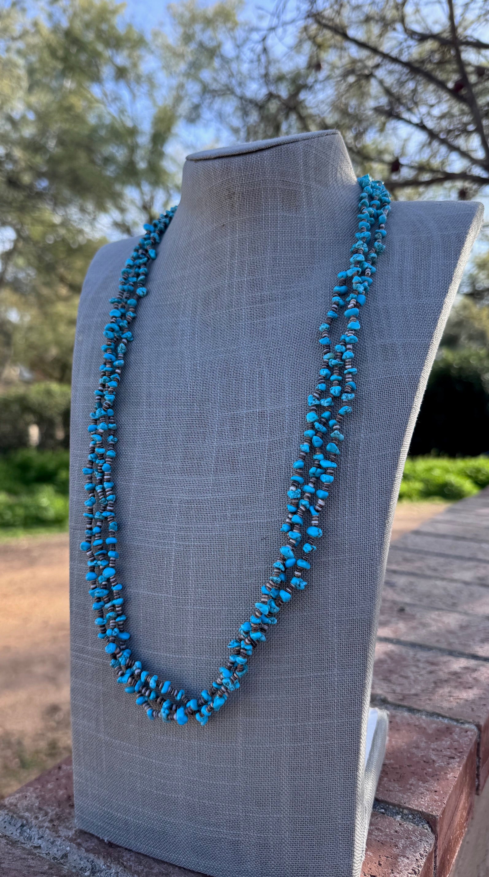 Handcrafted Kingman Turquoise & Heishi 3 strand Beaded Necklace 30"