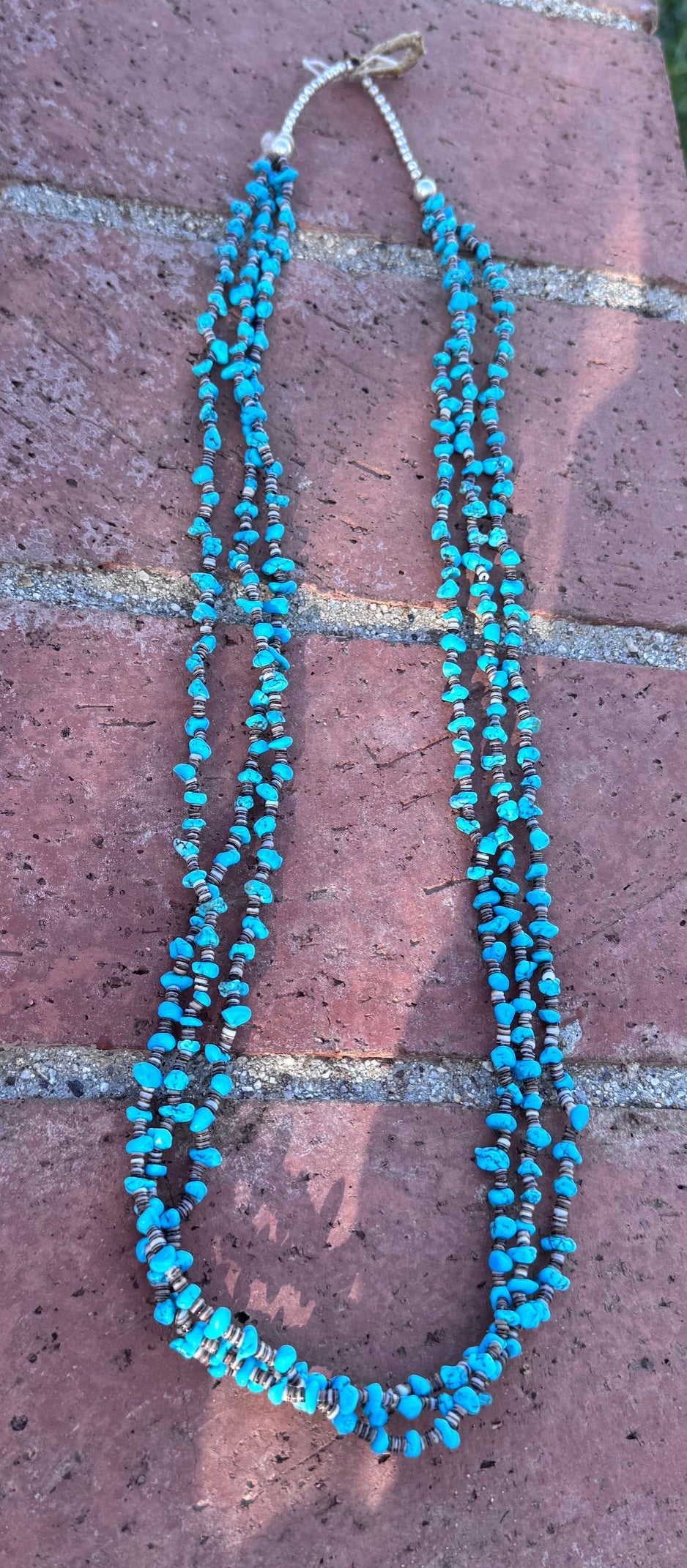 Handcrafted Kingman Turquoise & Heishi 3 strand Beaded Necklace 30"