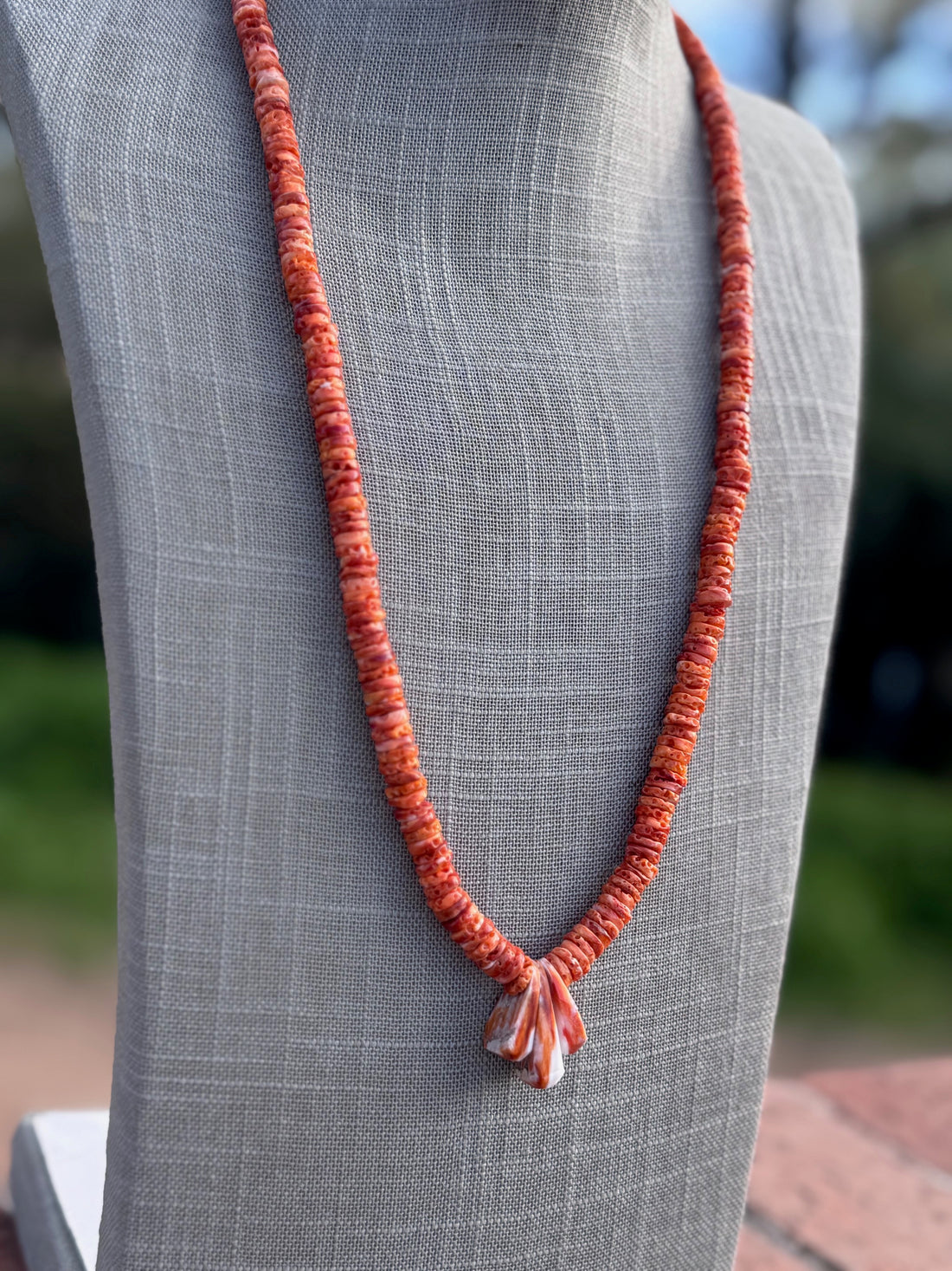 Handcrafted Orange Spiny Oyster & Sterling Silver Beaded Necklace 26"