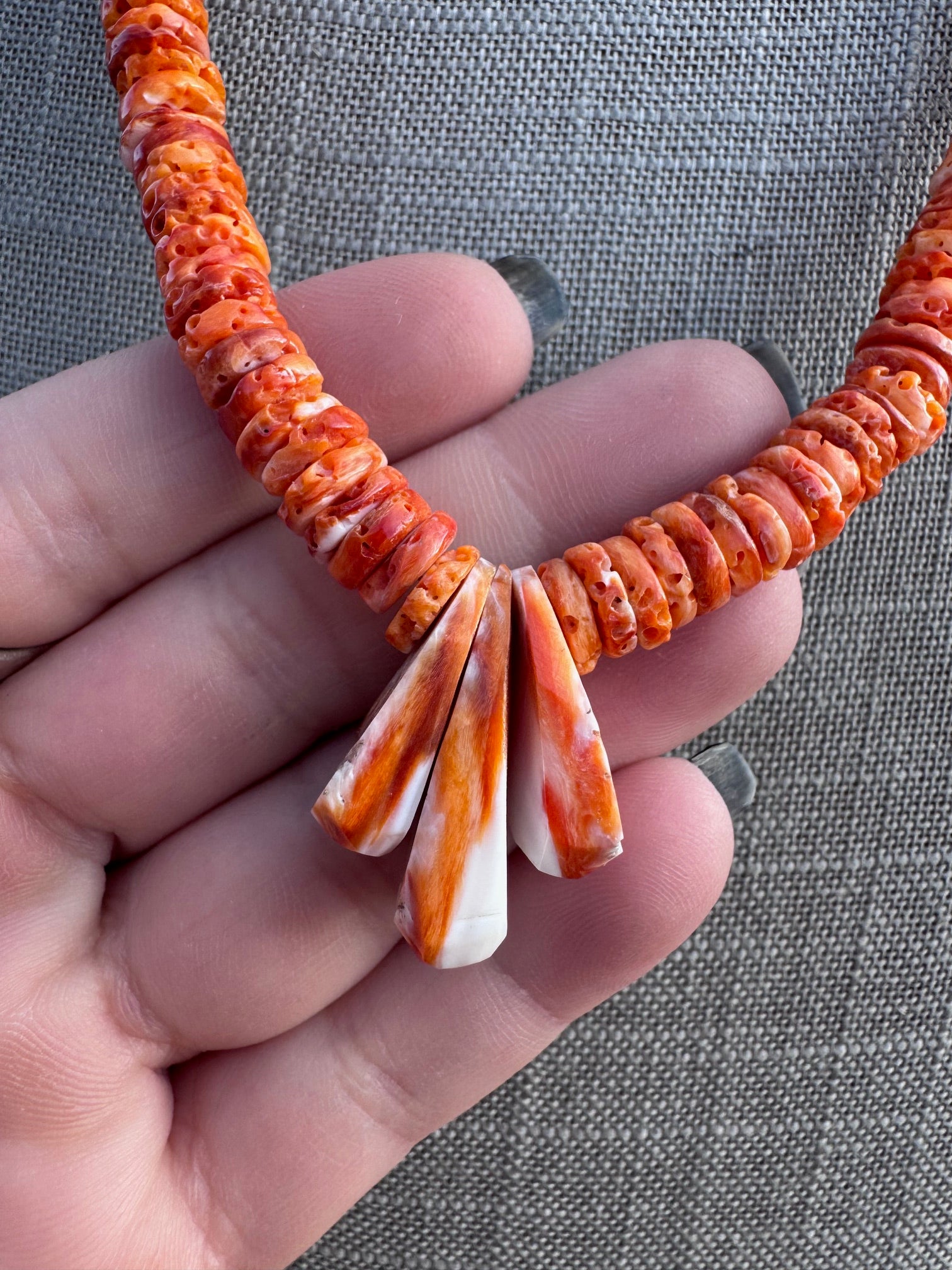 Handcrafted Orange Spiny Oyster & Sterling Silver Beaded Necklace 26"