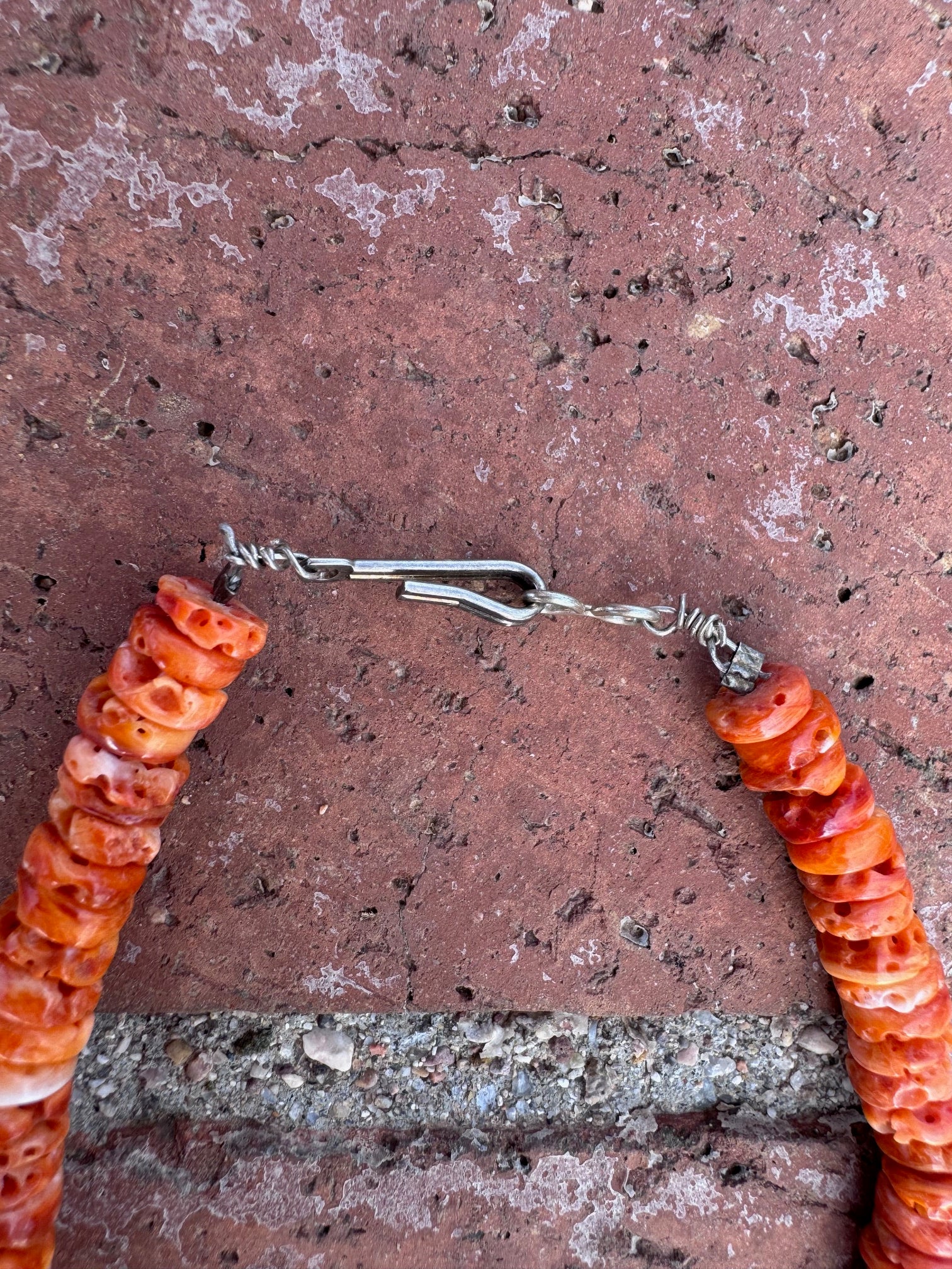 Handcrafted Orange Spiny Oyster & Sterling Silver Beaded Necklace 26"