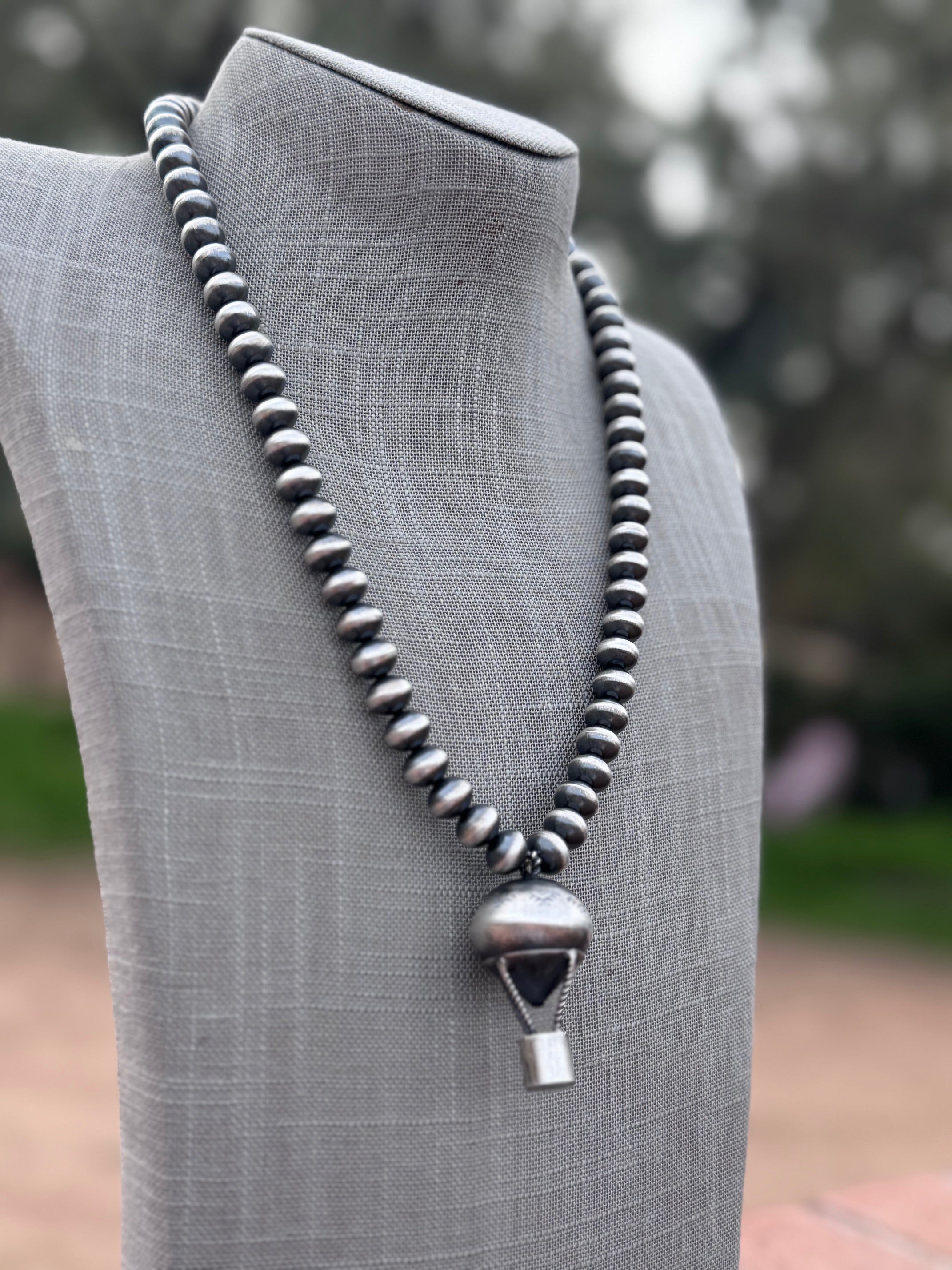 Handcrafted Sterling Silver Pearl Beaded Hot Air Balloon Necklace 22"