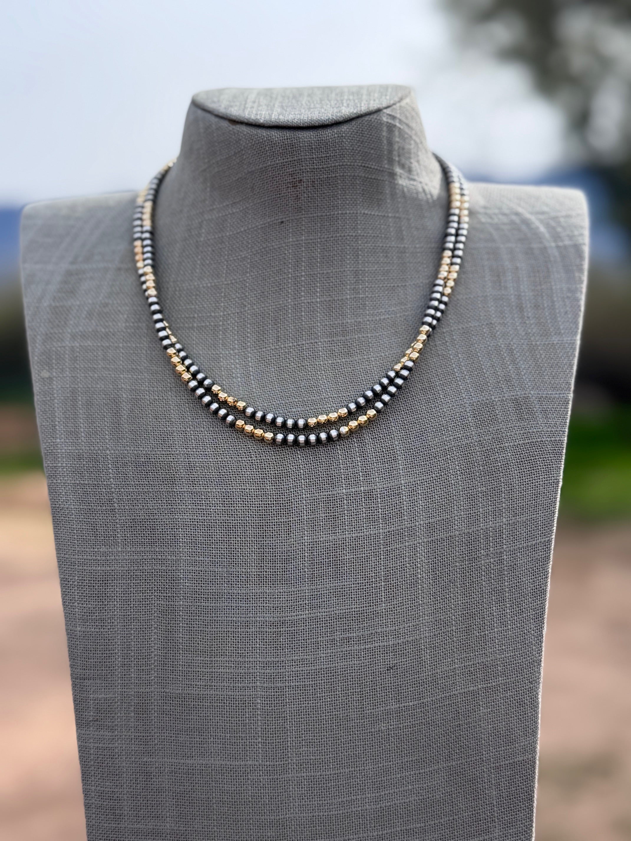 Handcrafted Sterling Silver & Gold Overlay 4mm Beaded Necklace