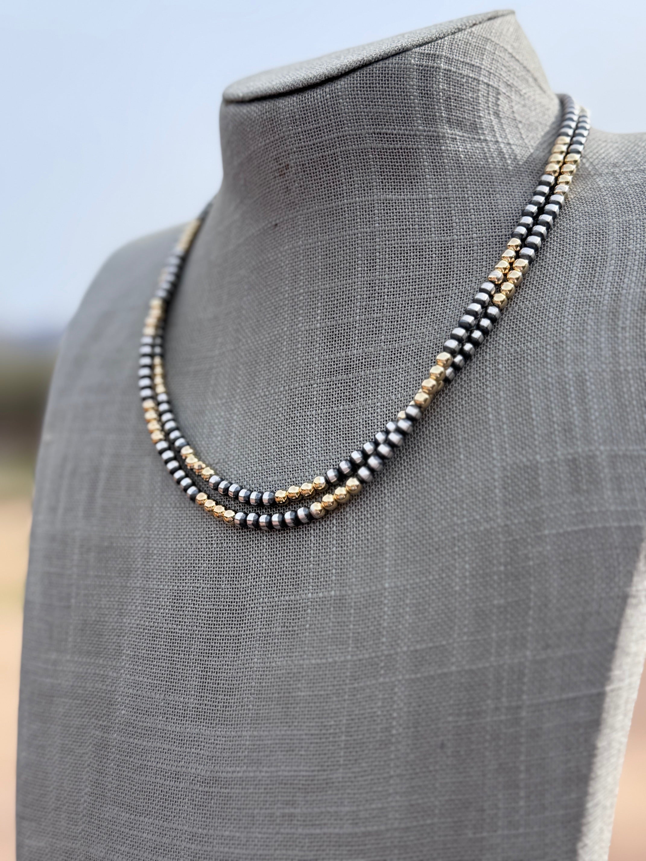 Handcrafted Sterling Silver & Gold Overlay 4mm Beaded Necklace