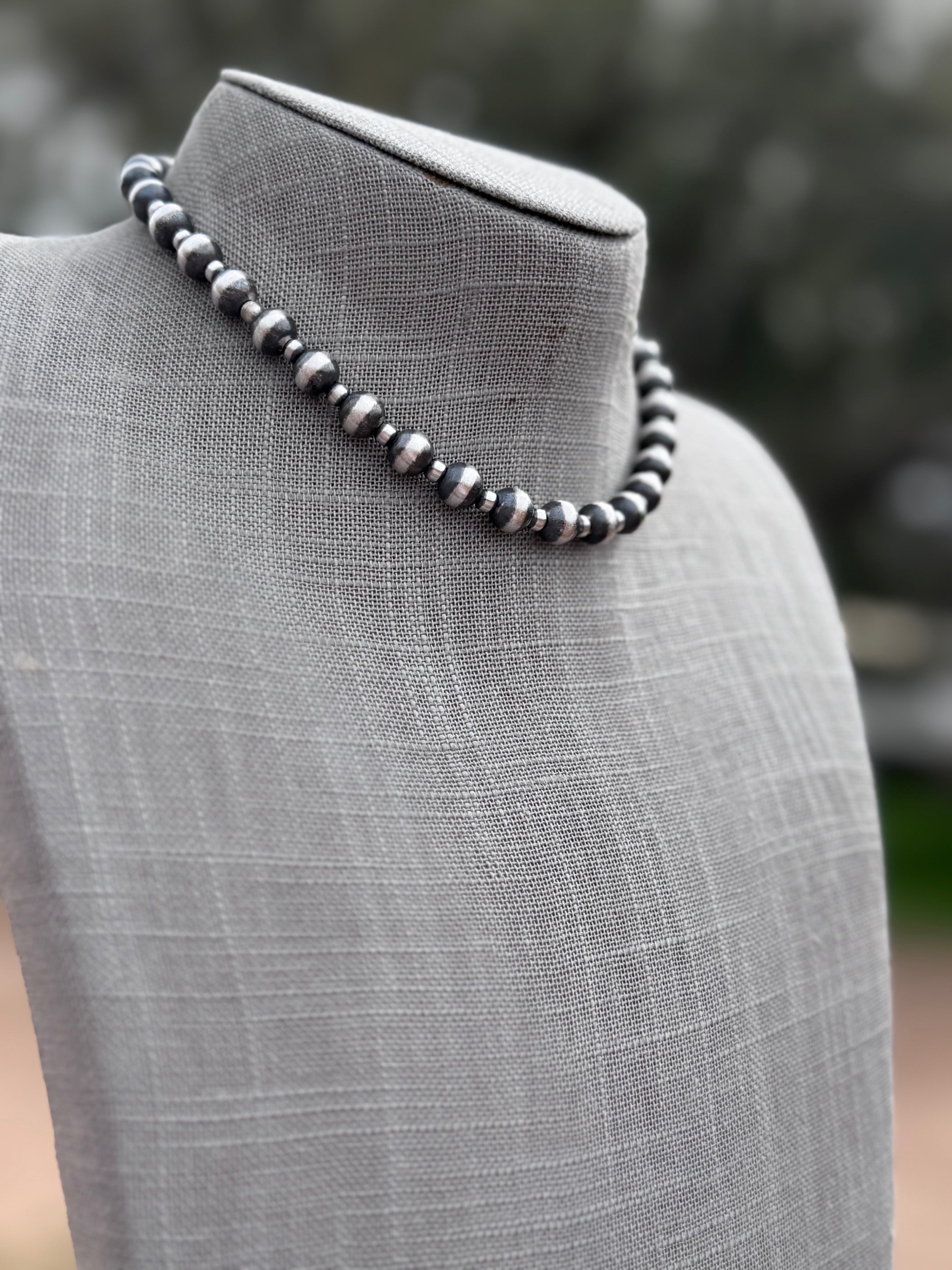 Handcrafted Patterned Sterling Silver Pearl 4-8mm Beaded Necklace