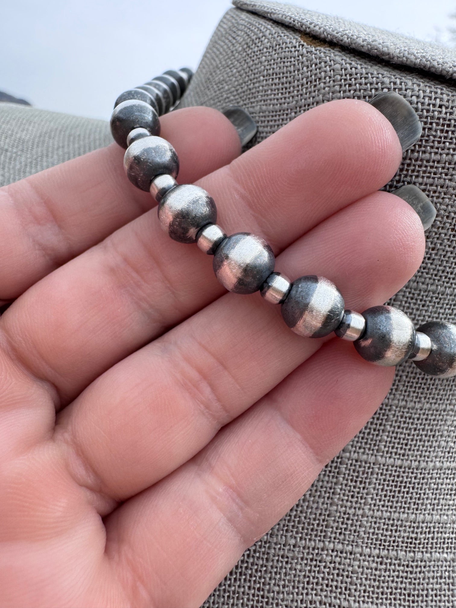 Handcrafted Patterned Sterling Silver Pearl 4-8mm Beaded Necklace